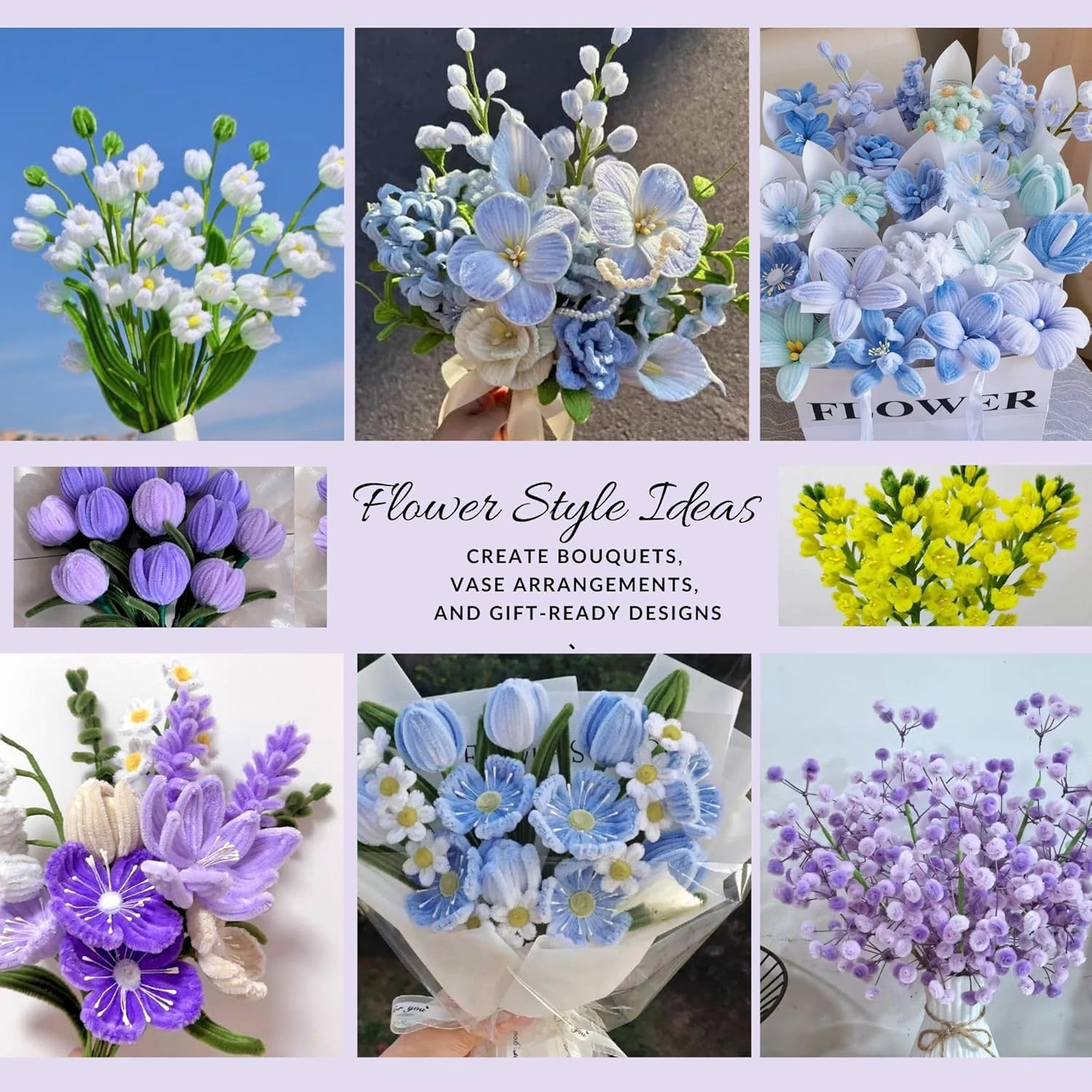 Rochoseng Pipe Cleaner Flower Kit 1000 PCS DIY Bouquet Craft Set Chenille Stems Flower Making Kit with Tools and Tutorials for Beginners and Craft Lovers