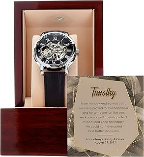 Men's Openwork Watch With Special Message Card To Our Son-In-Law On His Wedding Day, Wedding Gift For Son In Law, Gift For The Groom From Parents, Future Son In Law Birthday Gift Gift for Him