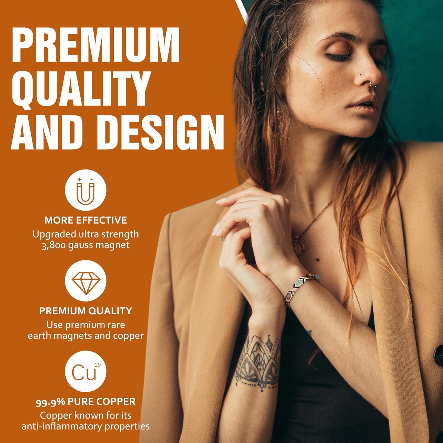 Jecanori Pure Copper Bracelets for Women, Colorful Turquoise Magnetic Bracelets for Women with 3800 Gauss Ultra Magnets and Sizing Tool - Image 2