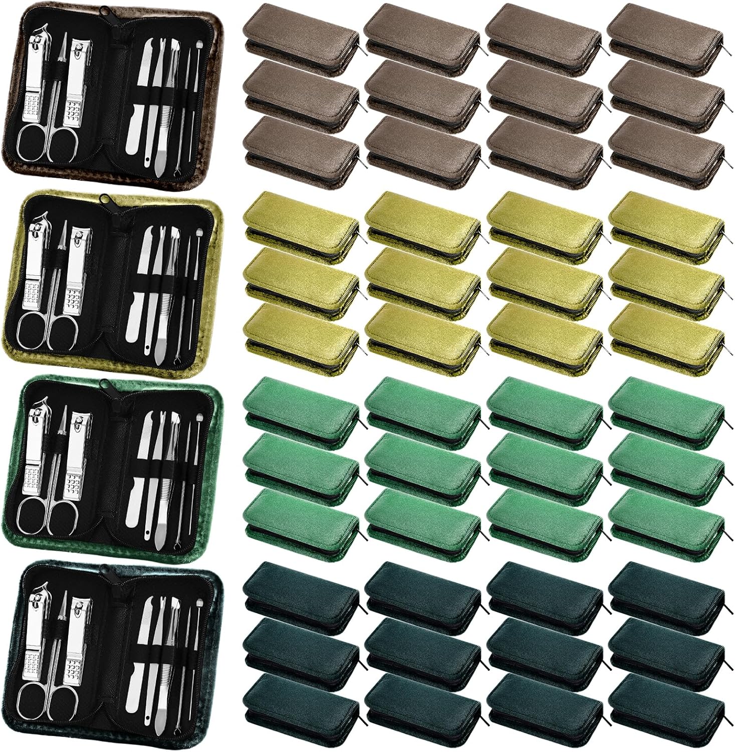 Coume 48 Set Men Gift Bulk Nail Care Kit Stainless Steel 8 in 1 Manicure and Pedicure Set with Travel Case Stocking Stuffers Baby Shower Prizes for Employee Teacher Staff Coworkers(Green Series)