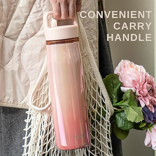 Miniatura 4 de bzyoo Botella de agua aislada de 24 onzas con tapa transparente para chug  Botella de acero inoxidable 100% a prueba de fugas, rosa iridiscente