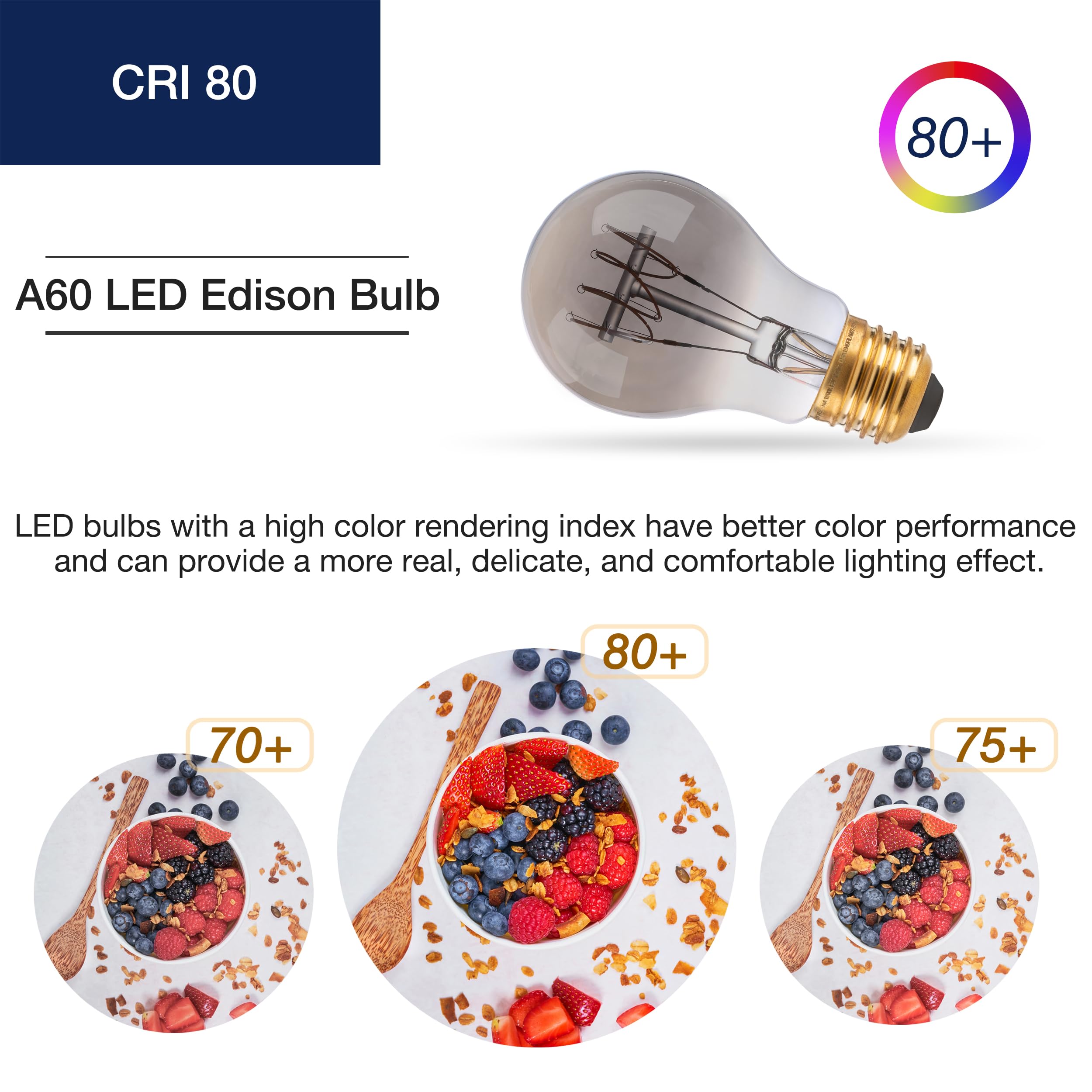 FLSNT Dimmable LED Edison E27 Screw Bulb, A60 Retro LED Spiral Filament E27 Vintage Light Bulbs, 4W (25W Equivalent) - Image 4