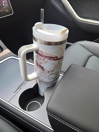 Miniatura 3 de Vaso aislado al vacío de acero inoxidable de 40 onzas con tapa y popote para agua, té o café helado, licuado de frutas y más (mármol dorado, 40