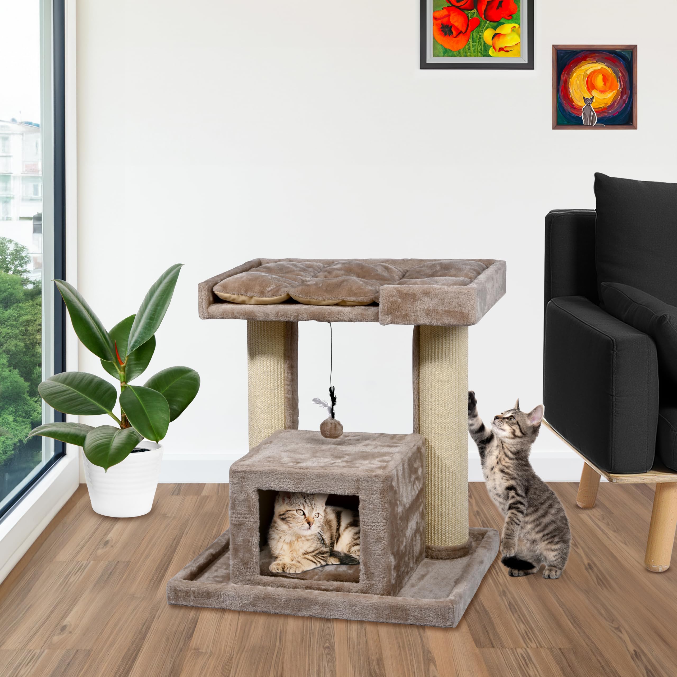 dobar® Drapak dla kota Softy z drewna z bardzo dużymi i stabilnymi pniami do drapania o wyjątkowym wzornictwie – nadaje się również dla dużych kotów – 35 x 60 x 100 cm