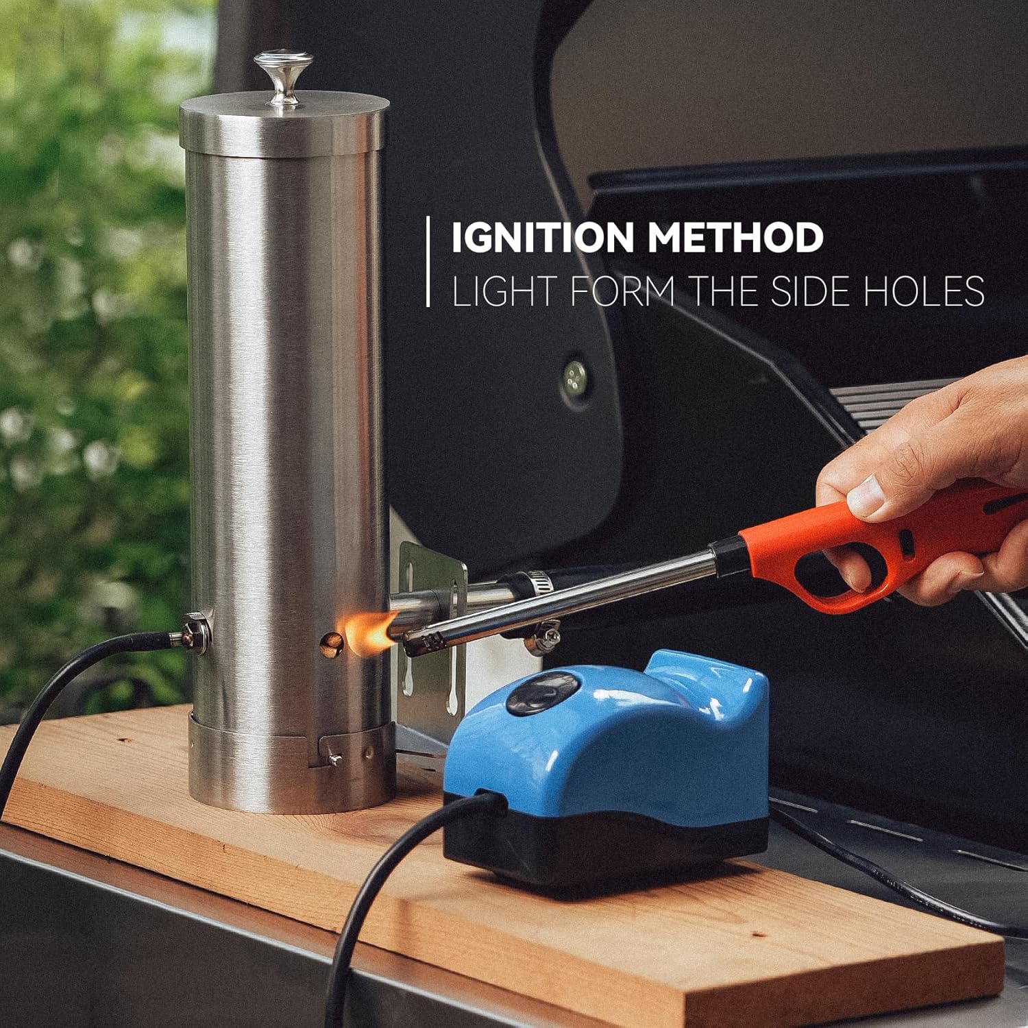 Cold Smoke Generator with Lid & Air Pump, Portable Electric BBQ Smoker, Wood Pellets Outdoor Smoker, Grill Accessory Barbecue Tools for Meat Vegetable, Hot & Cold Smoking, Stainless Steel