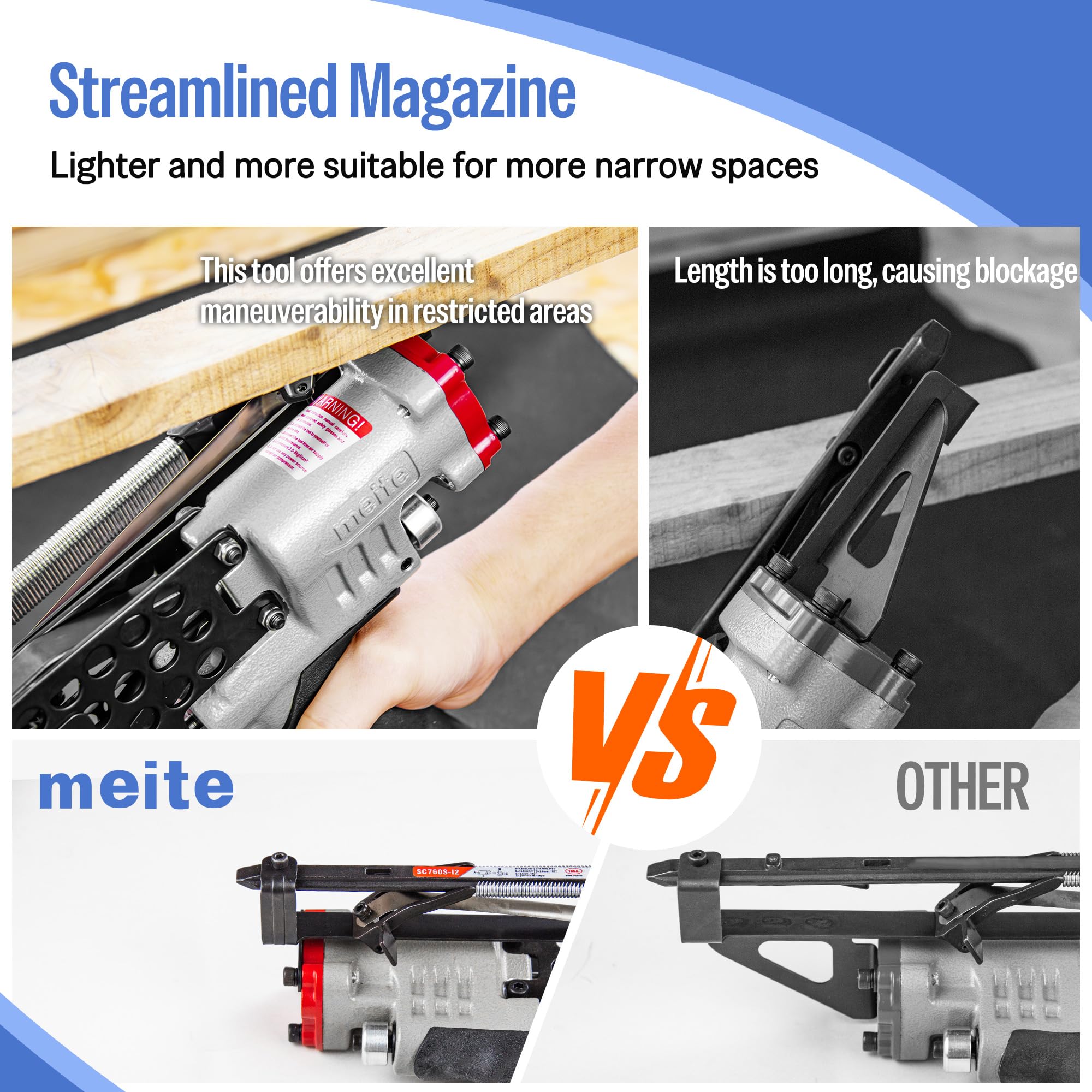 meite SC760S-I2 Pneumatyczny pistolet do pierścieni wieprzowych, 16GA 12,5 mm, z zamknięciem 2,6-3,6 mm, lekkie szczypce do ogrodzenia, tapicerki, klatek dla zwierząt domowych i zamykania toreb