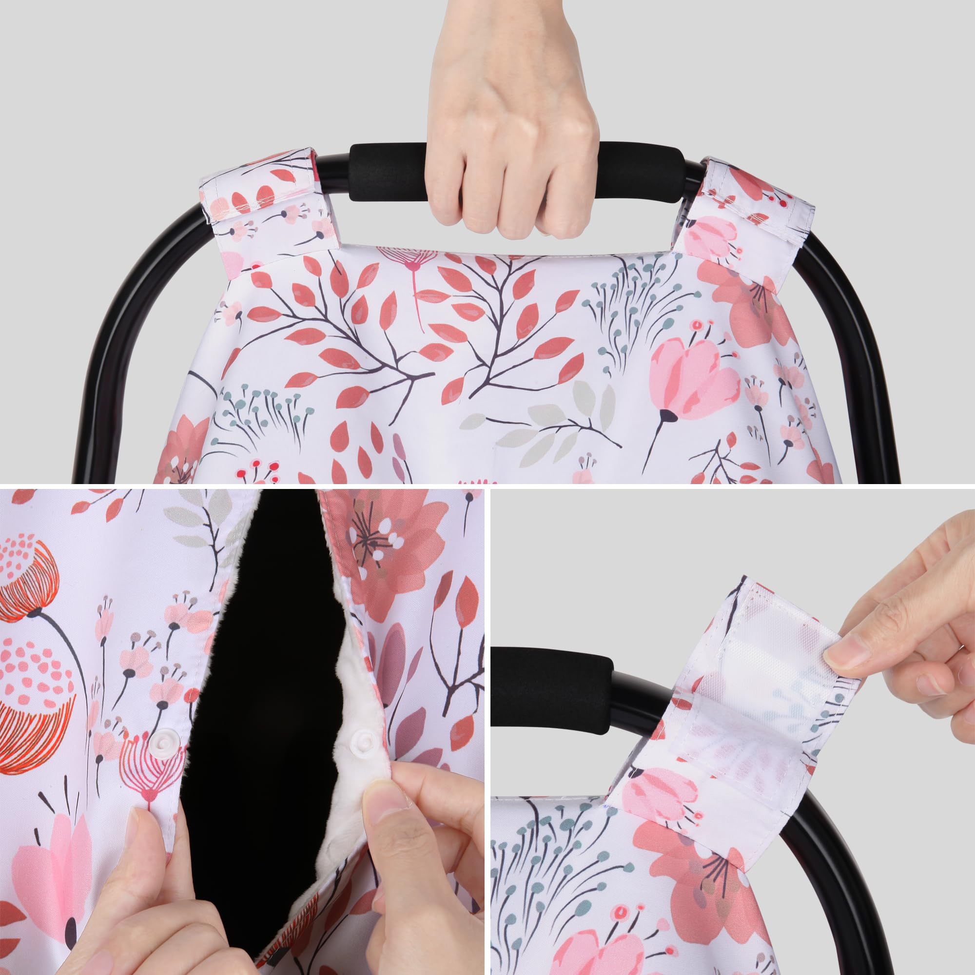 Rquite Funda de asiento de coche para bebé, fundas de asiento de coche para bebé, niña y niño, funda de asiento de coche infantil de flores rosas, toldo transpirable de apertura Peekaboo, cubierta de