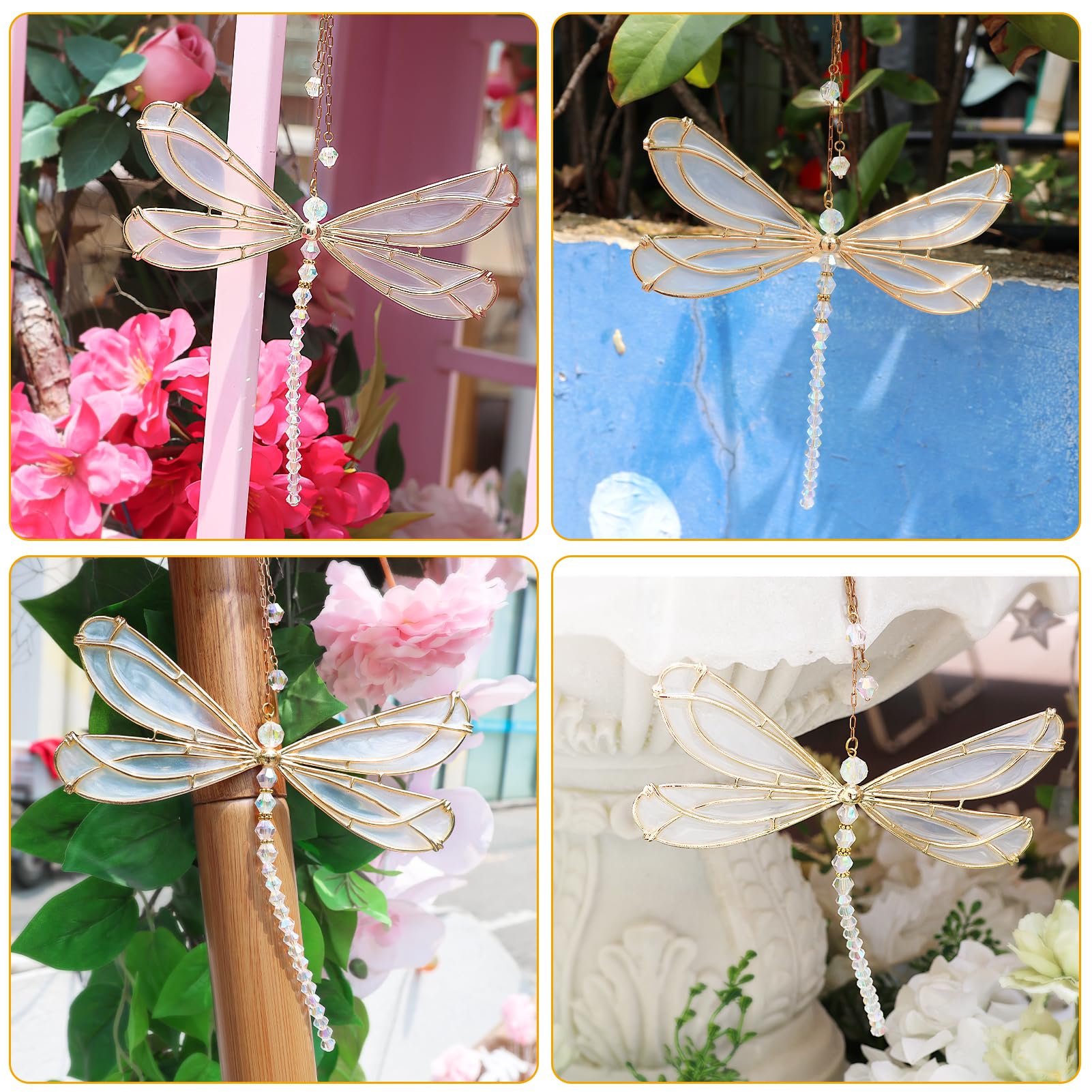 Sun Catchers for Windows Rainbow Sun Catcher Dragonfly Crystal Suncatcher for Garden Home Windows Decor Dragonfly Gifts Garden Ornament,White,15X15cm (Dragonfly) - Image 4