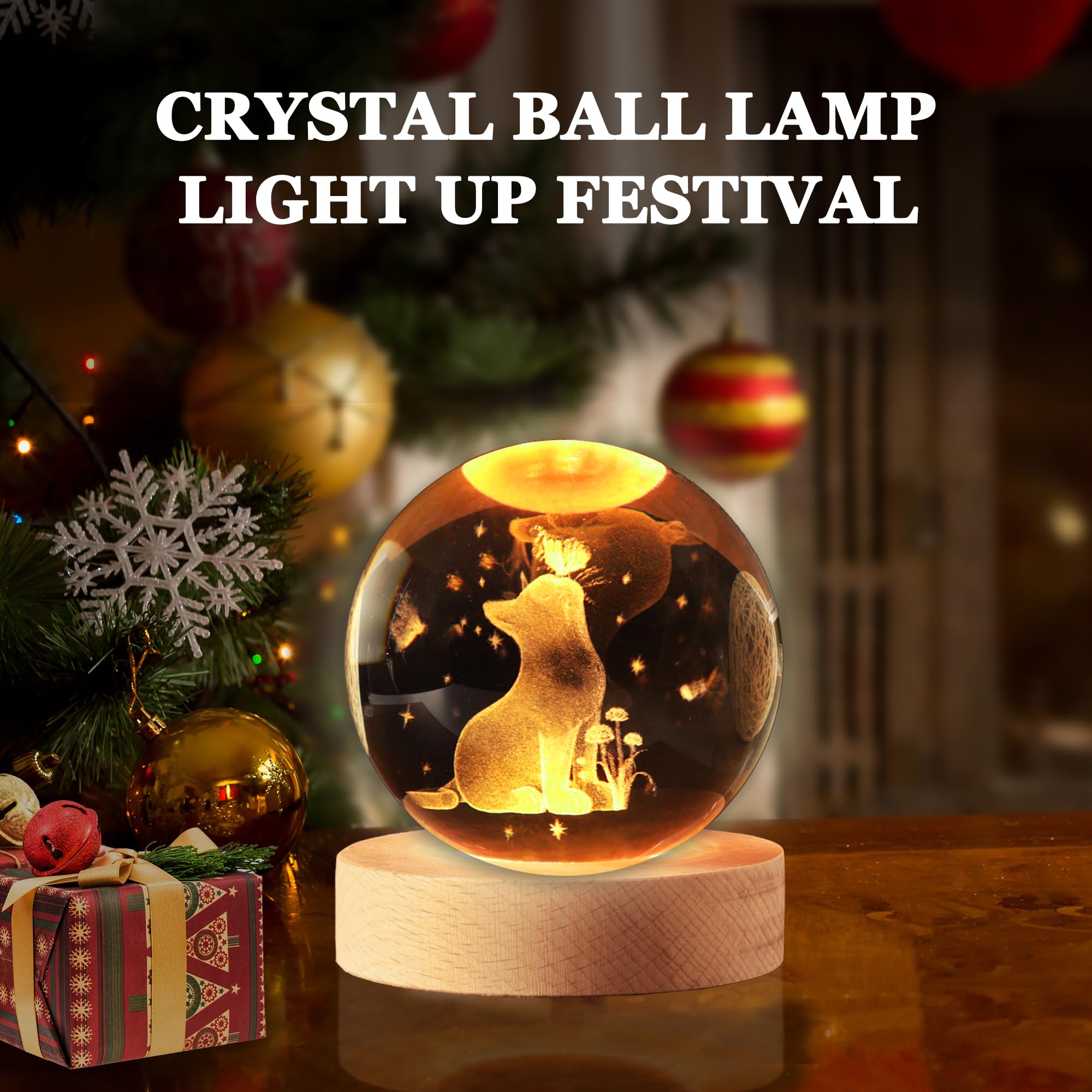 Simpatica lampada a sfera di cristallo con base in legno, idea regalo per amanti dei gatti, fidanzata, mamma, ragazza, Natale, compleanno, festa della mamma, decorazione per la casa