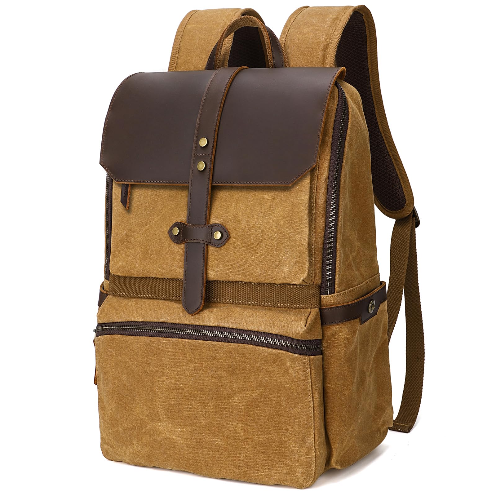 BeeaooWaxed Canvas Backpack Leather