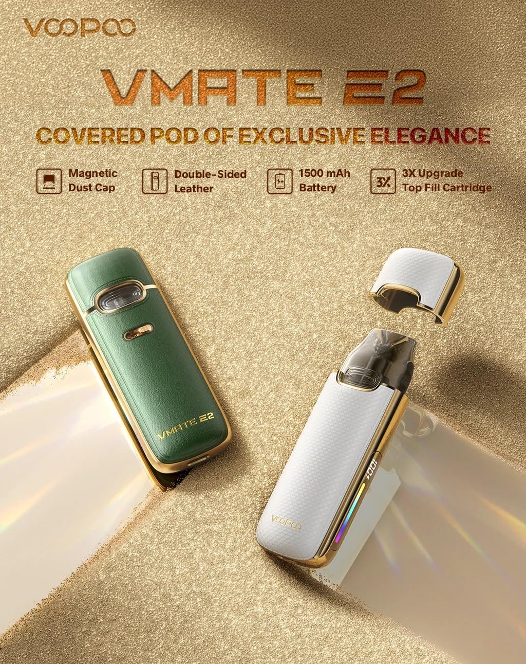 VOOPOO VMATE E2 Kit | VMATE E 2 Mod 1500mAh Batterie 30W + 3ml Vmate Top Fill Cartouche 0.4ohm + 0.7ohm Vaporisateur | Sans nicotine (Vert Émeraude)