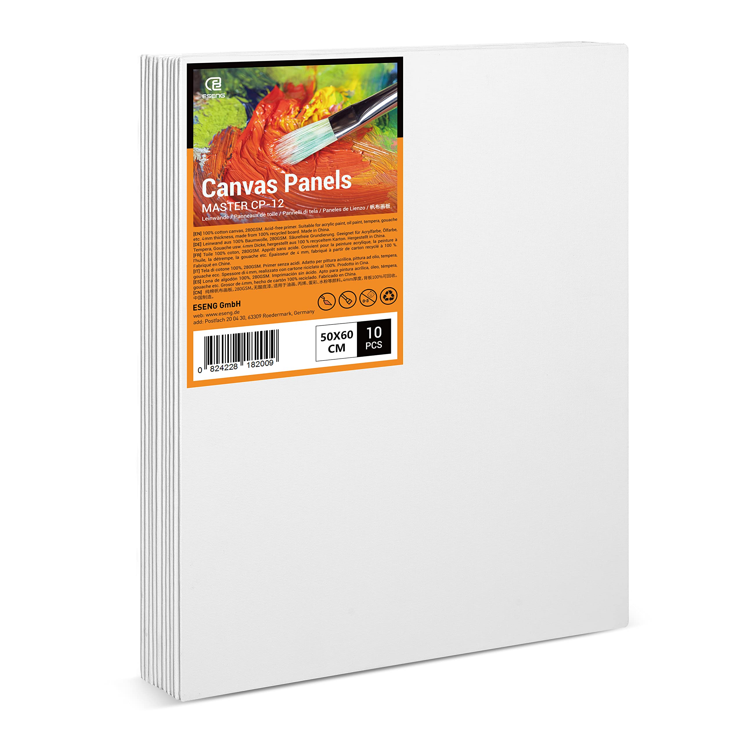 ESENG® Karton malarski duży, 10 sztuk, 50 x 60 cm, 100% bawełna, grubość 4 mm, 280 g/m², zestaw paneli płóciennych, karton malarski do farb akrylowych, farb olejnych