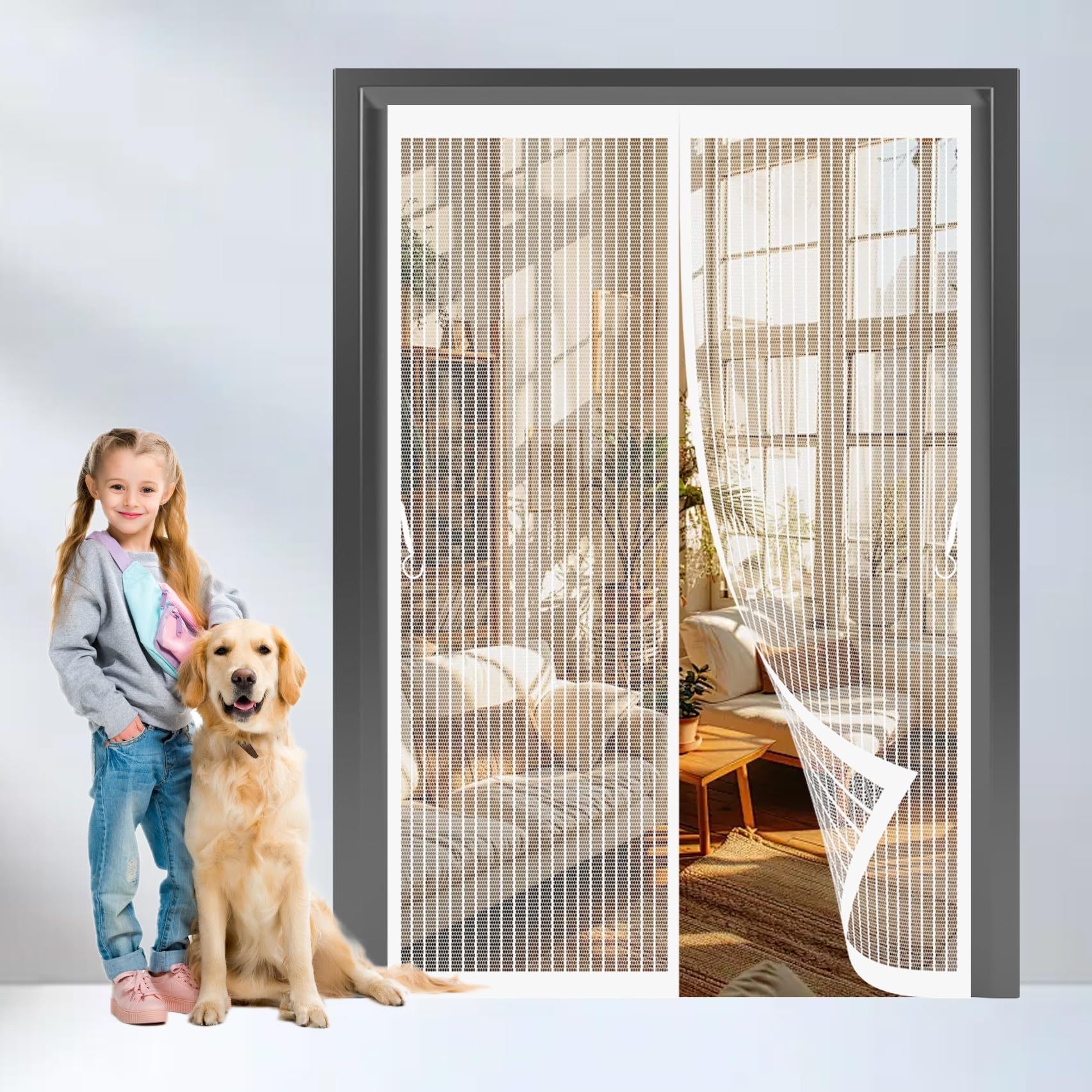 Moustiquaire porte magnétique anti-moustiques 112x142 cm maille fine blanc