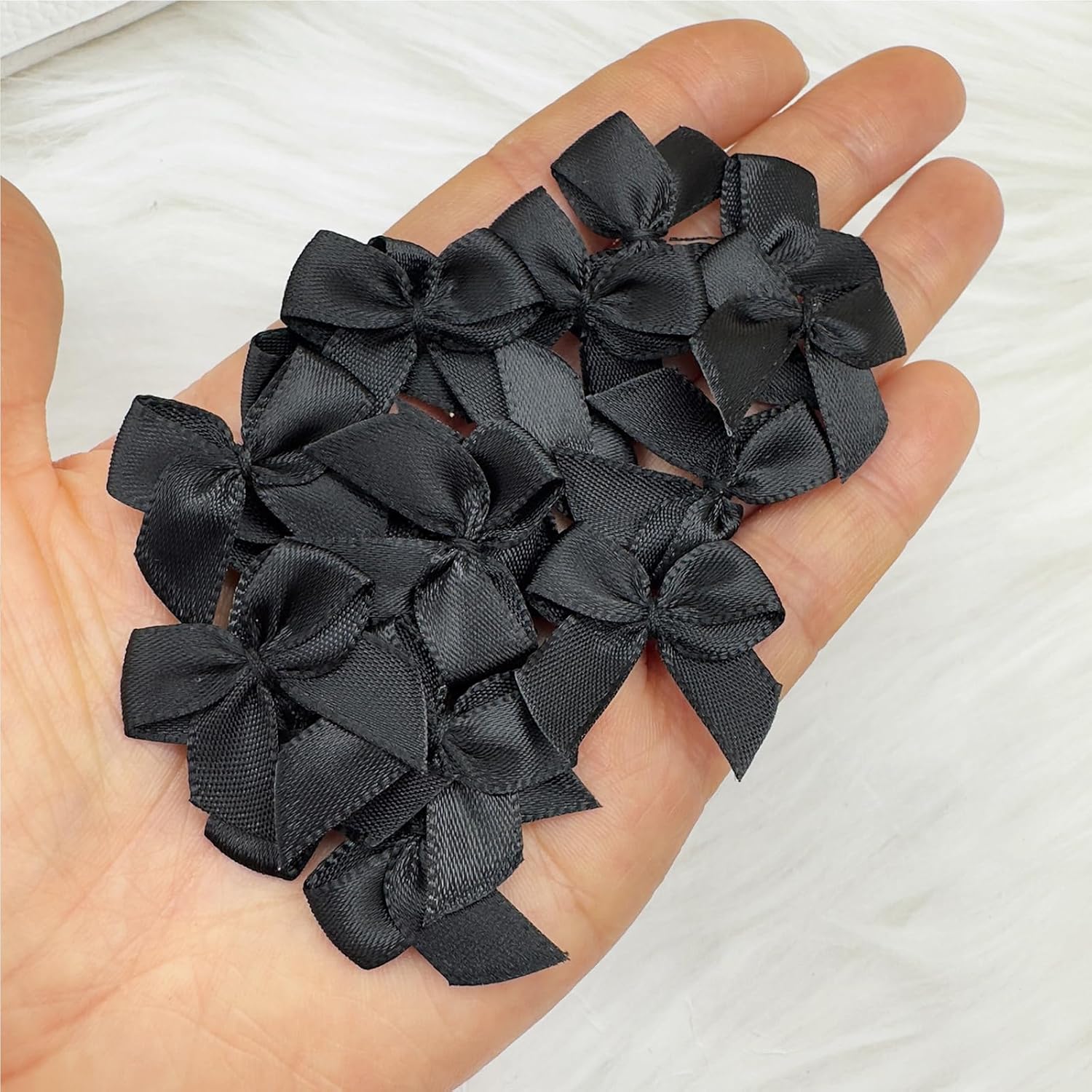 Dorothy 100 pcs Black Mini Bows for Crafts, 1 Inch Small Satin Ribbon Bows Cheer Pins DIY Crafts Gift Wedding Party Sewing Scrapbooking - Image 4