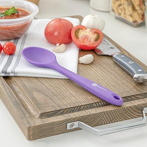 Miniatura 6 de Restaurantware Cuchara mezcladora de 10.6 pulgadas, 1 cuchara de cocina de silicona resistente al calor, cucharas de mezcla de silicona morada con