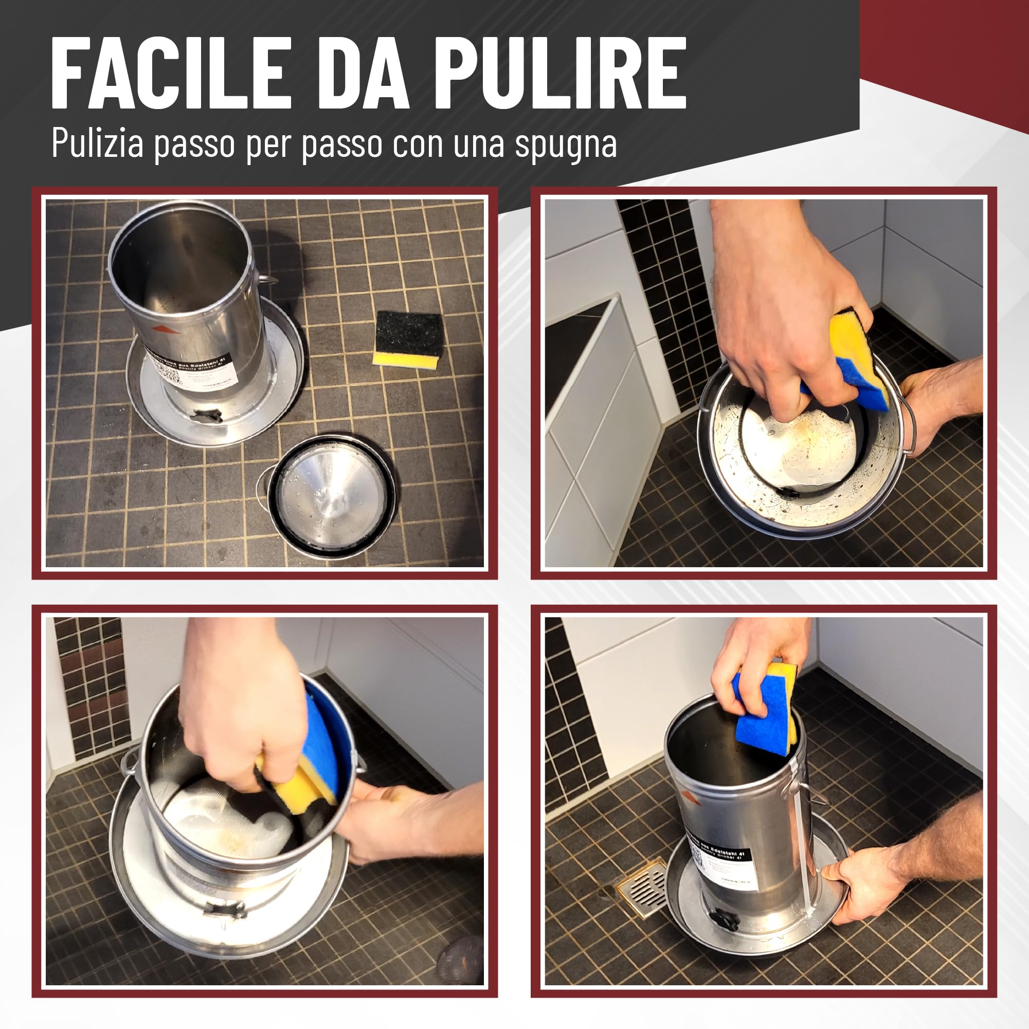 Abbeveratoio per Galline 4L in Acciaio Inox 304 (V2A) – Riempimento dall'alto, compatibile con riscaldatori e piastre riscaldanti, per pollaio