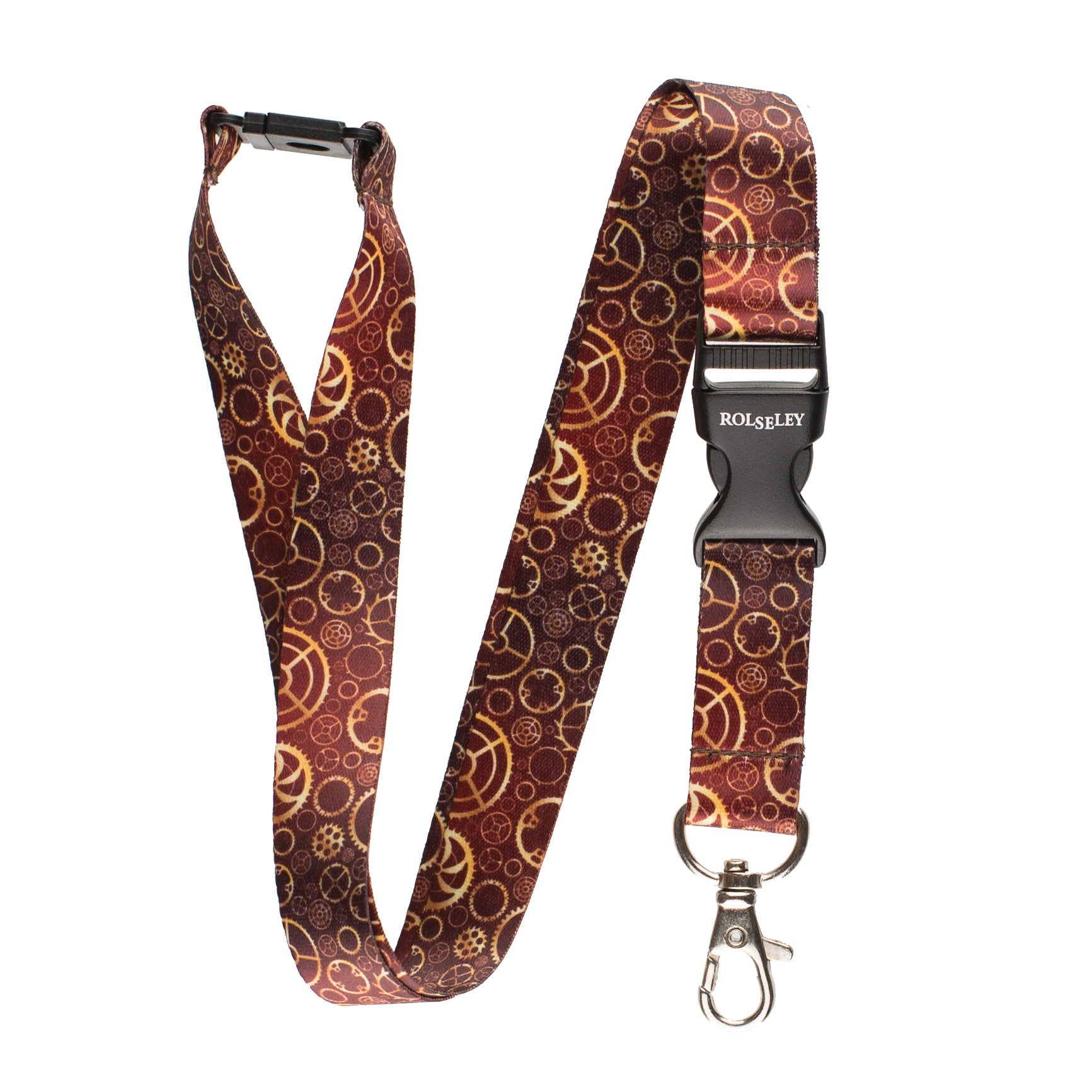 ROLSELEY Lanyard neck strap with pattern for id badge holder with metal clip (Cogs)