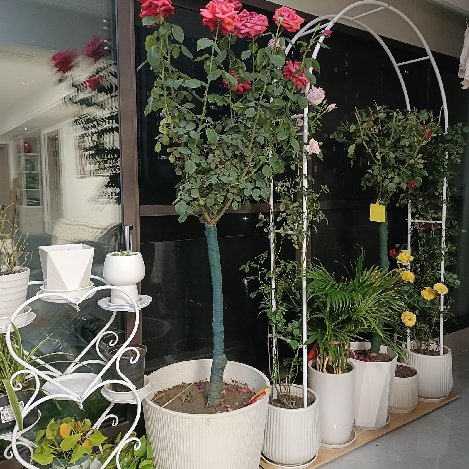 Weißer schmiedeeiserner Blumenbogen, Gartenpavillon, Pflanzenstütze, Klettergerüst, dekorativer Gartenunterstand (280 x 250 x 40 cm) – perfekt für Hochzeiten und Veranstaltungen