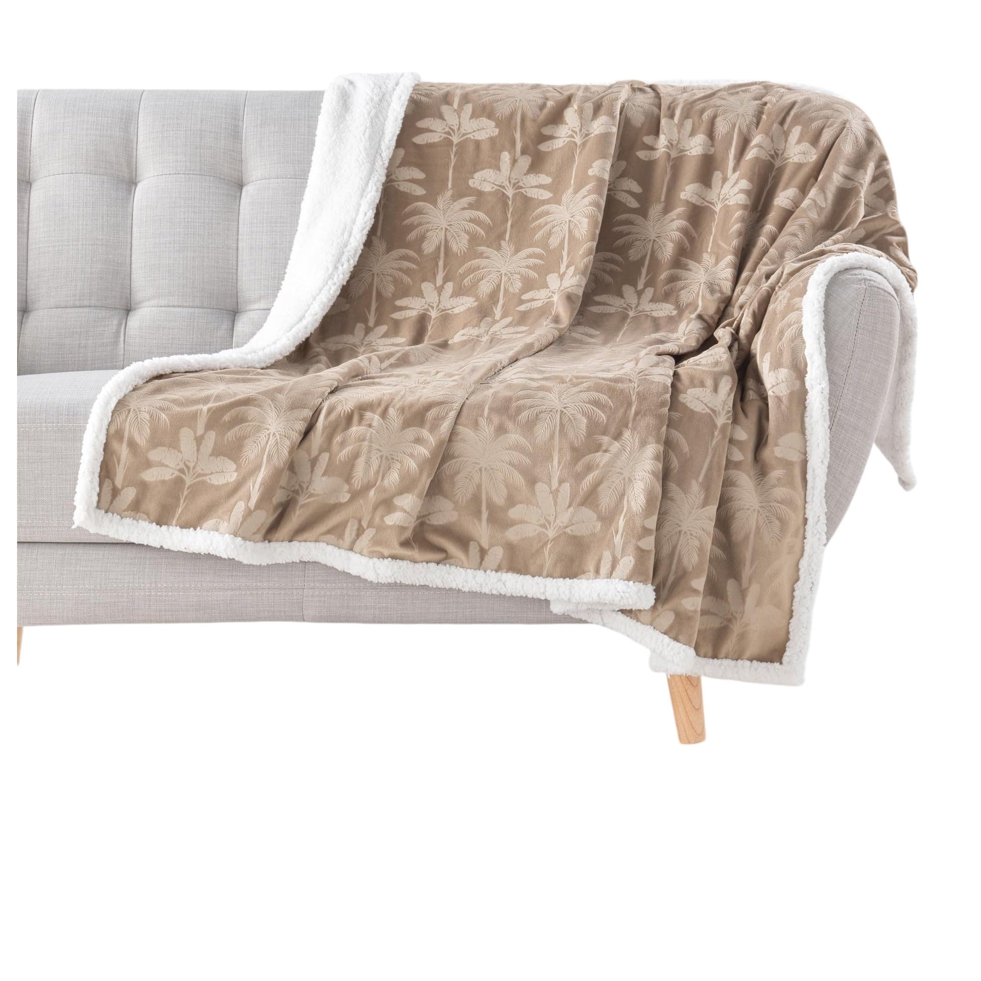 Plaid velours imprimé Palmys et sherpa doux idéal pour soirée canapé hiver
