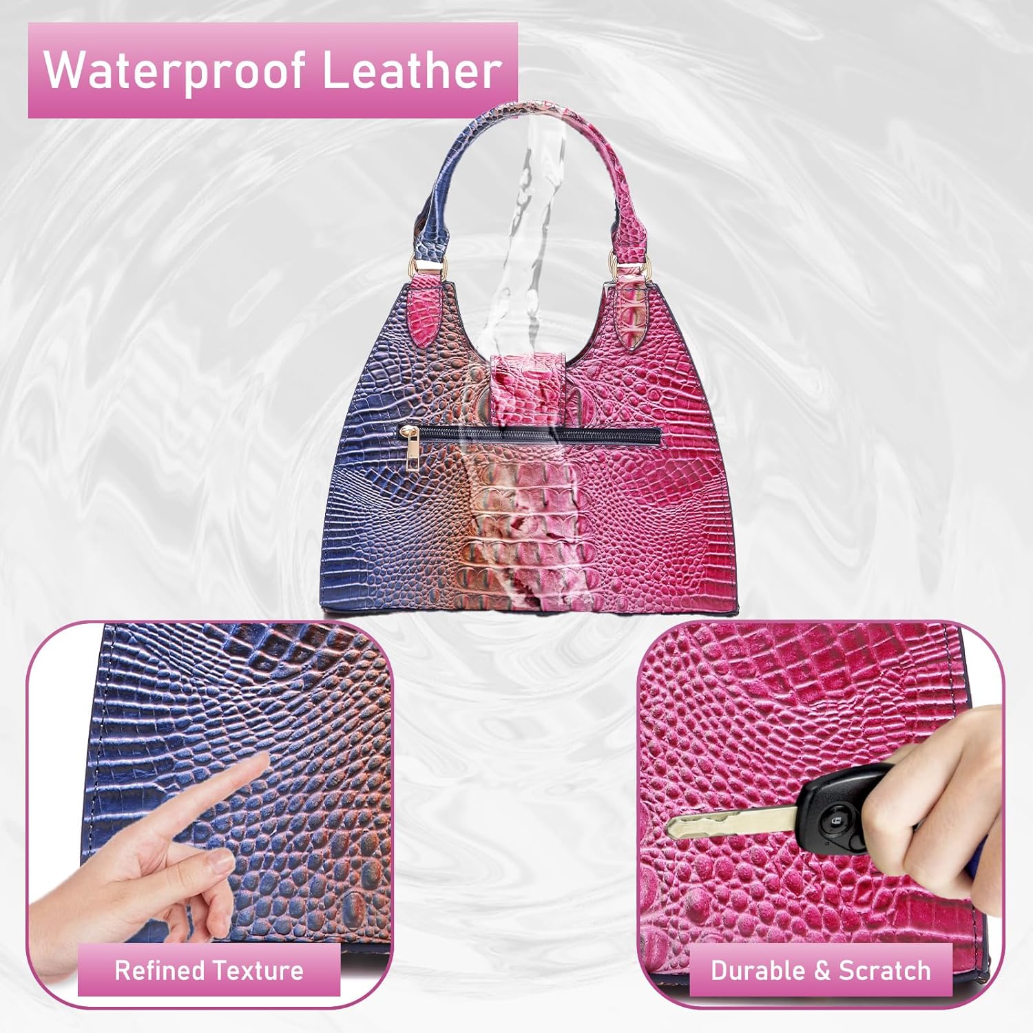 Ladies Tote Leather Bags for Women Crocodile Embossed Zipper Satchel Purse Classy Compartments Crossbody bag - Image 6