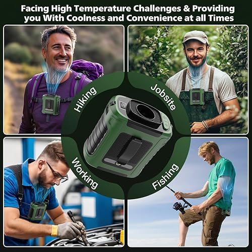 Miniatura 8 de Ventilador de cintura portátil, 5 velocidades, 20000 rpm, flujo de aire fuerte, batería de 10000 mAh, con pantalla, linterna, ventilador de cuello