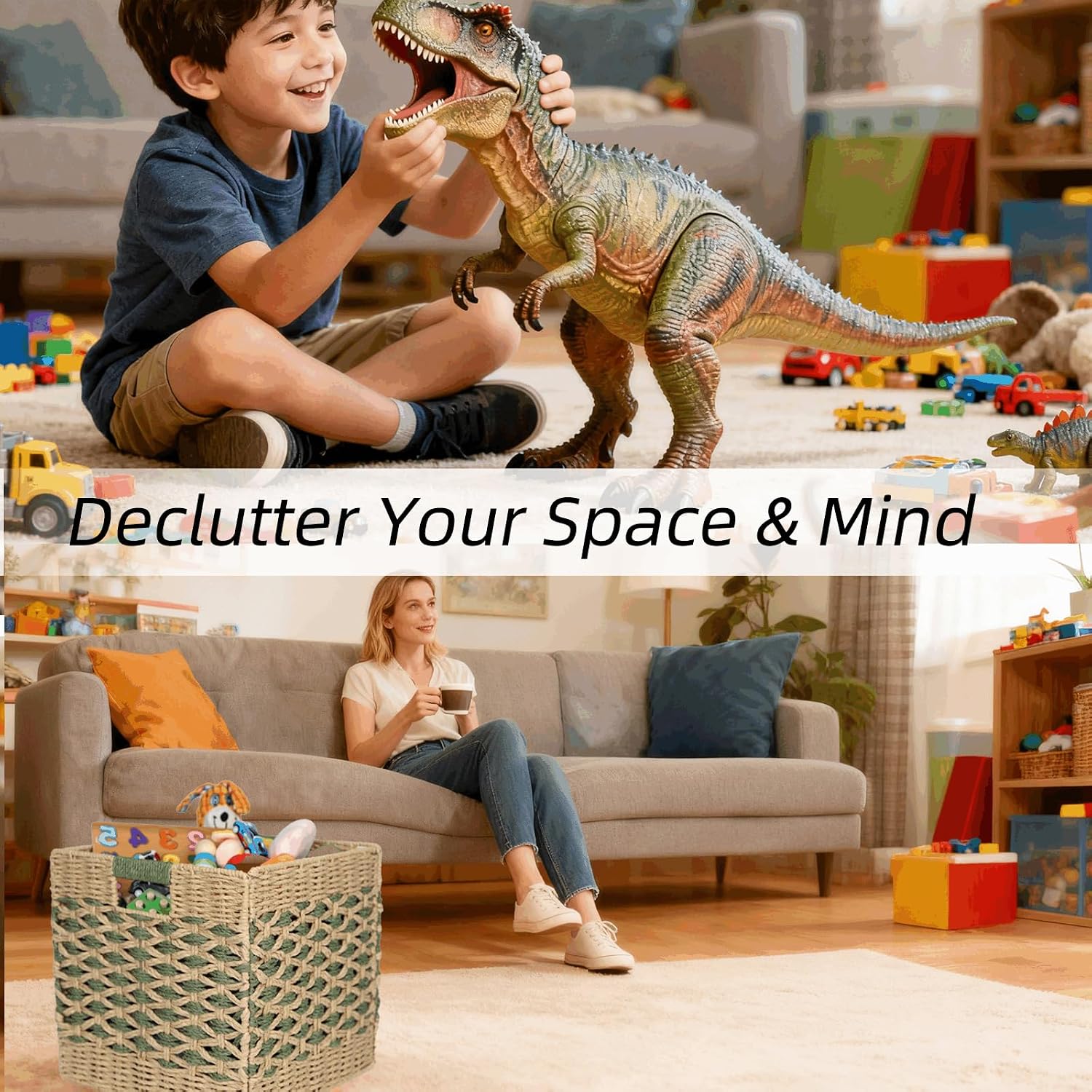 12x12 Cube Storage Bins, Paper Rope Baskets for Shelves, 4 Pack