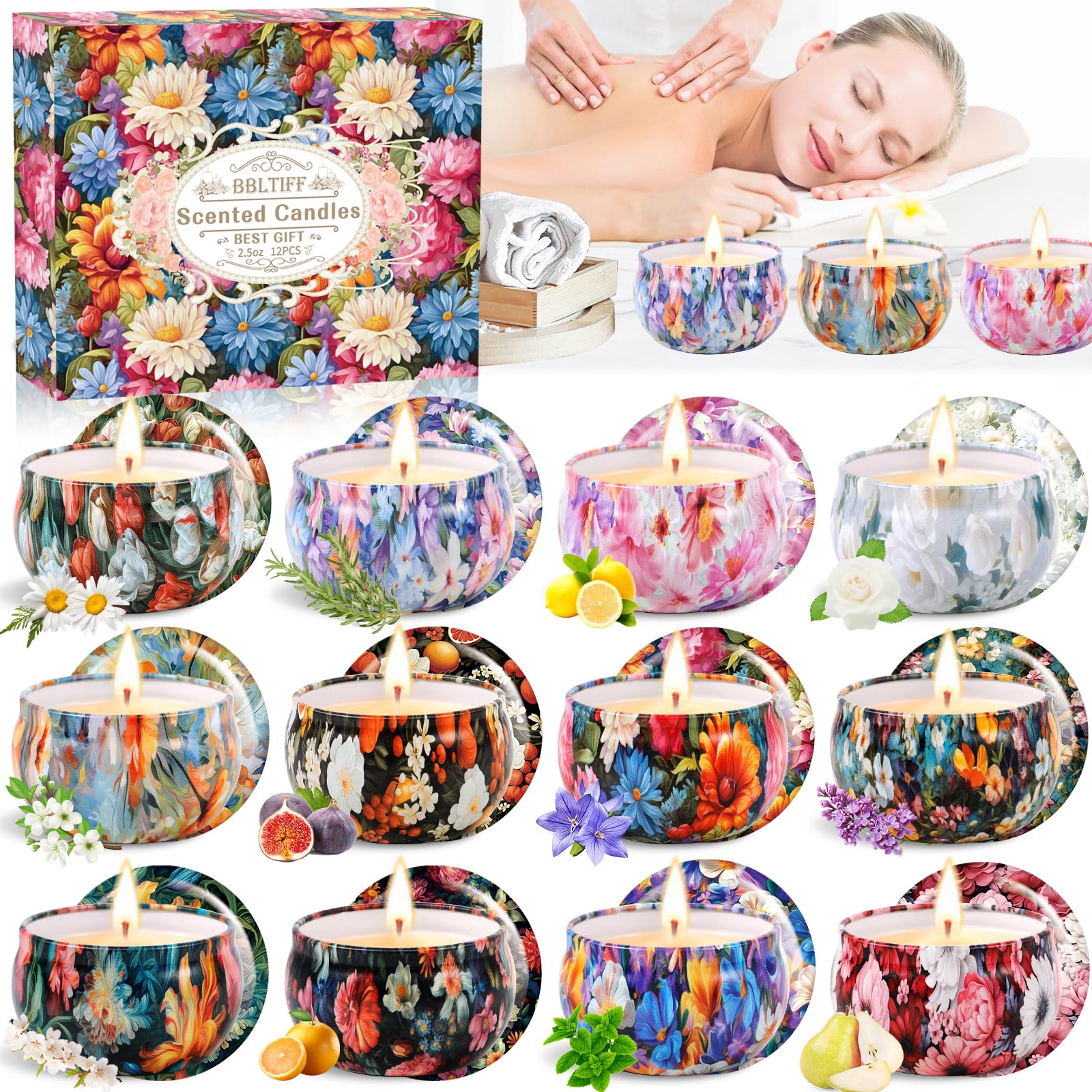 Velas Perfumadas, 12 Piezas Velas Aromáticas, Velas Decorativas, Juego De Velas Perfumadas, Hasta 240 Horas Para Baño, Yoga, Bodas, Navidad, Día de La Madre, Regalos de Cumpleaños (12 Aromas)