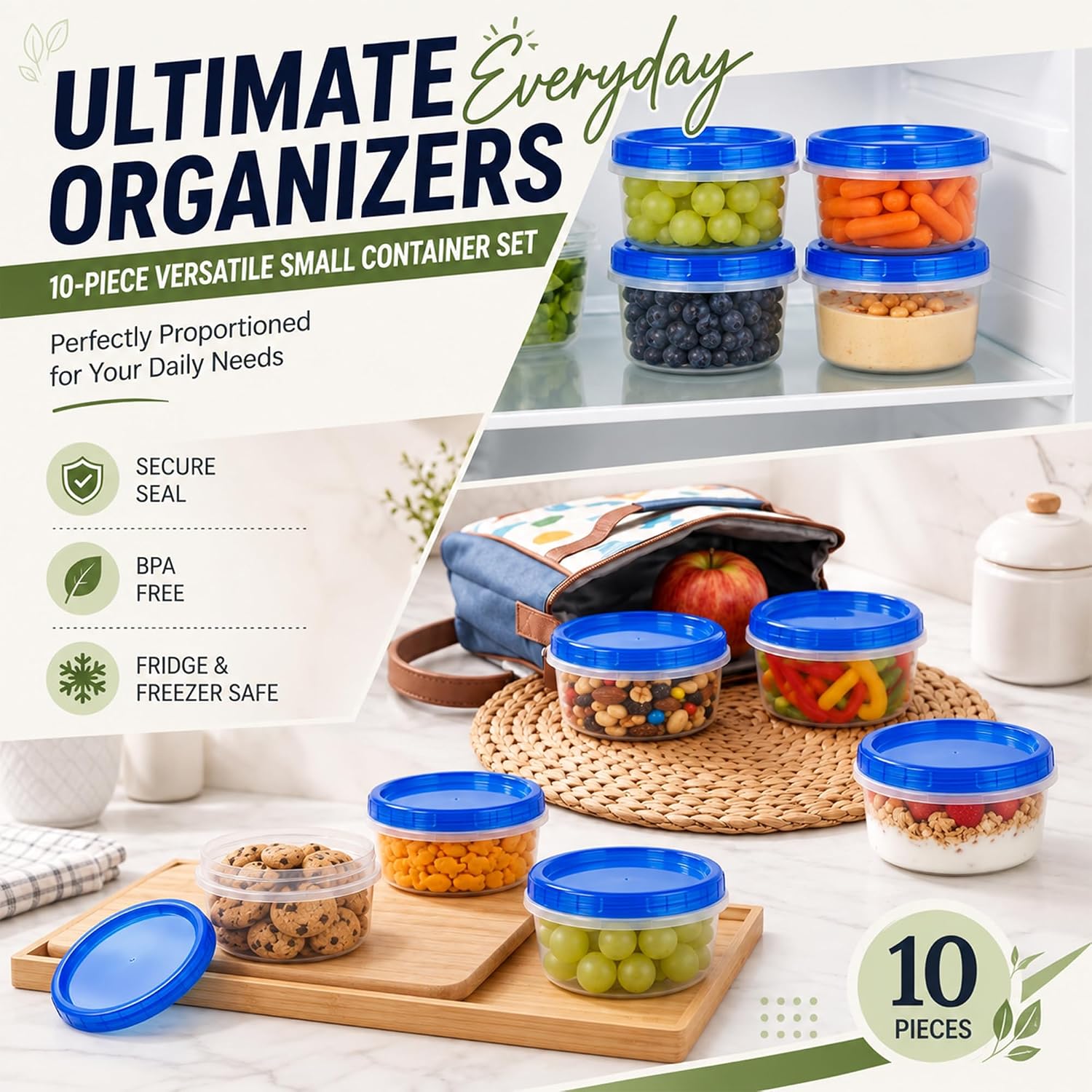 8 Oz Freezer Storage Containers With Twist Top Lids, 10 Pack