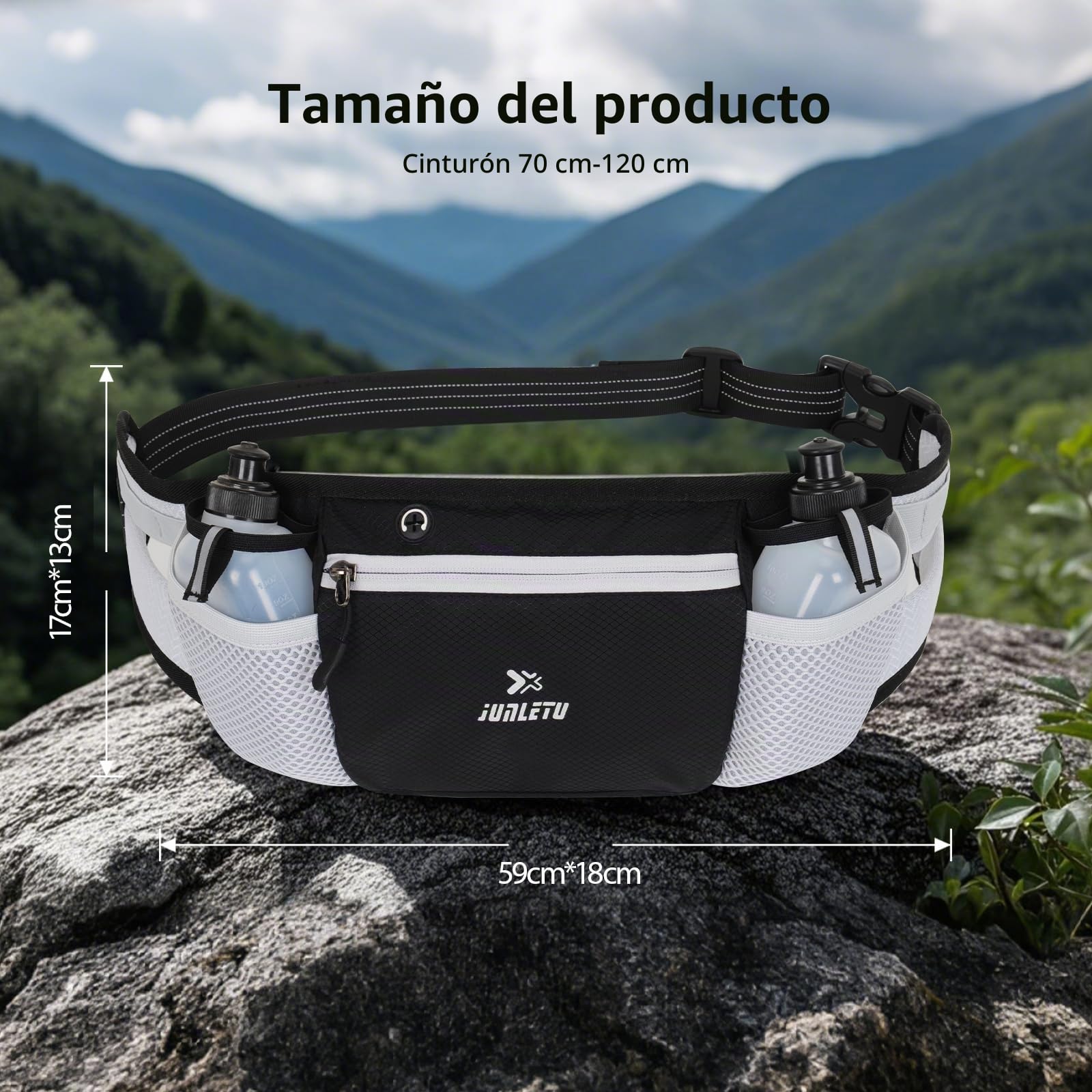 Bolsa de Cintura con Botellas de Agua (2 x 280ML), Cinturón de Hidratación Bolsa de Cintura Impermeable Riñonera con Correa Ajustable para Correr al Aire Libre Senderismo Ciclismo