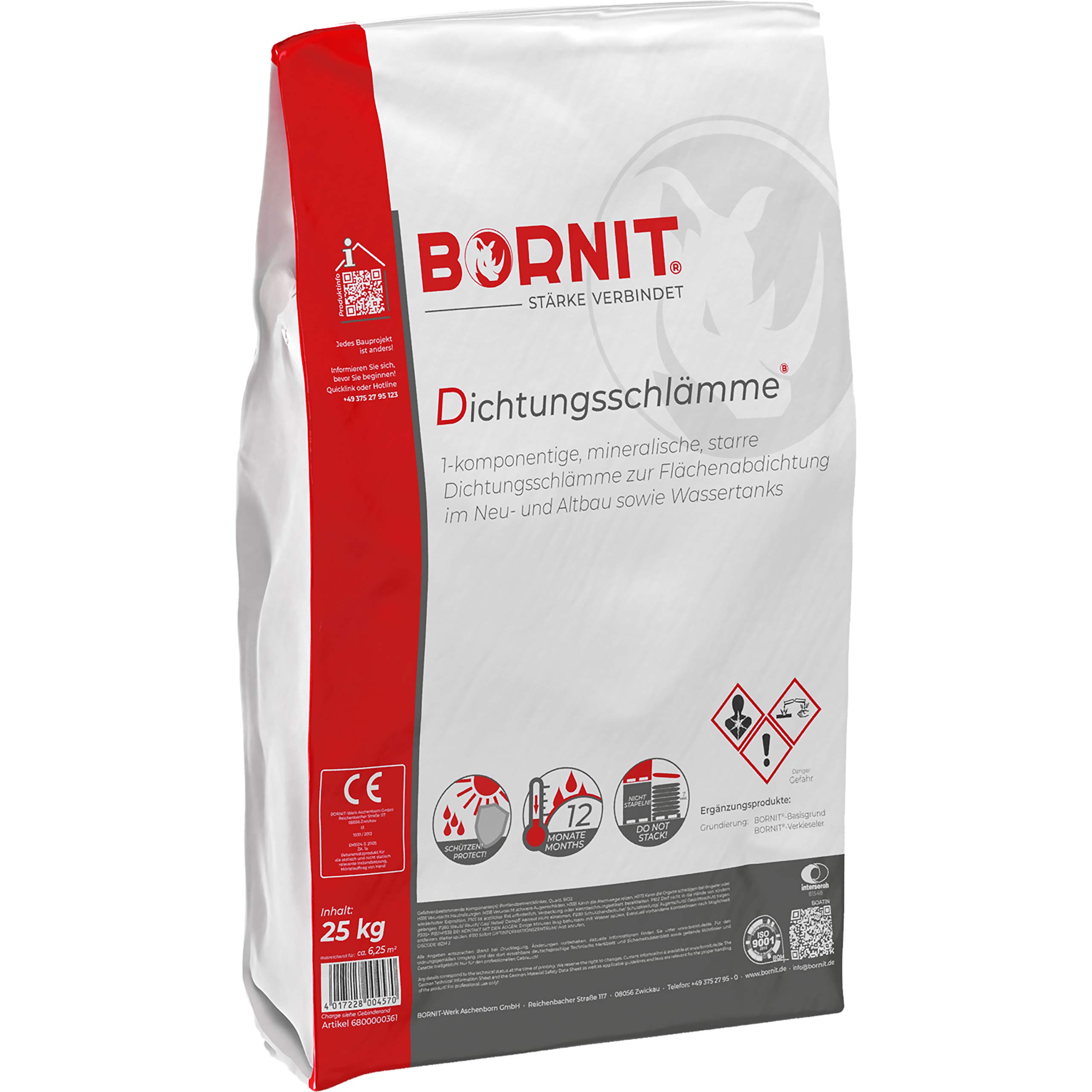 BORNIT Dichtschlämme 25kg wasserdichte Abdichtung der Wand, Mauerwerk | [sulfatbeständig]Kellerabdichtung innen Dichtmasse Mörtel Brunnen abdichten Kellerwand abdichten Dichtmasse außen Haus Garage