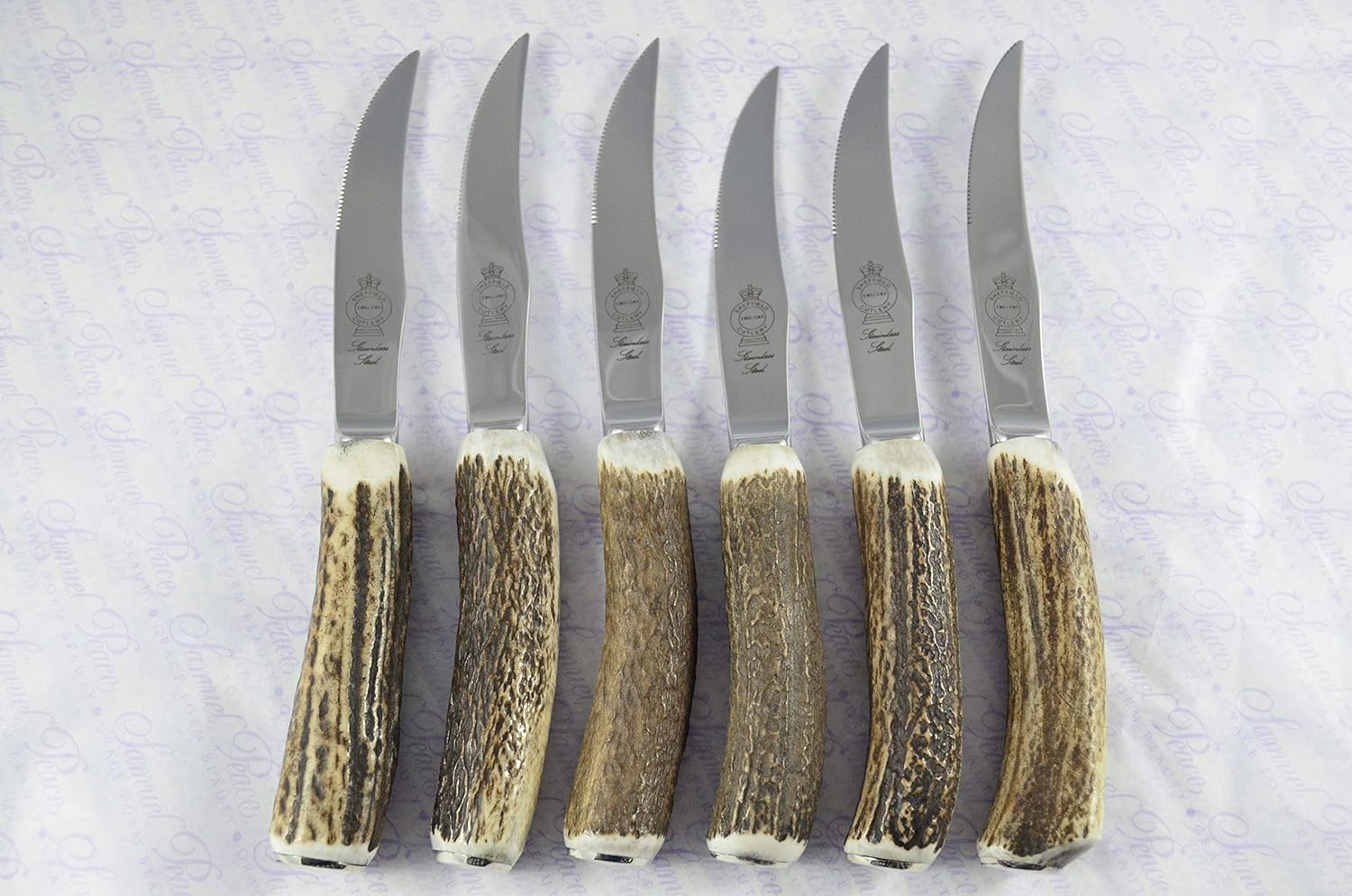 Six Boxed Genuine Stag Horn/Antler Handle Steak Knife Made In Sheffield England Stamped Sheffield England