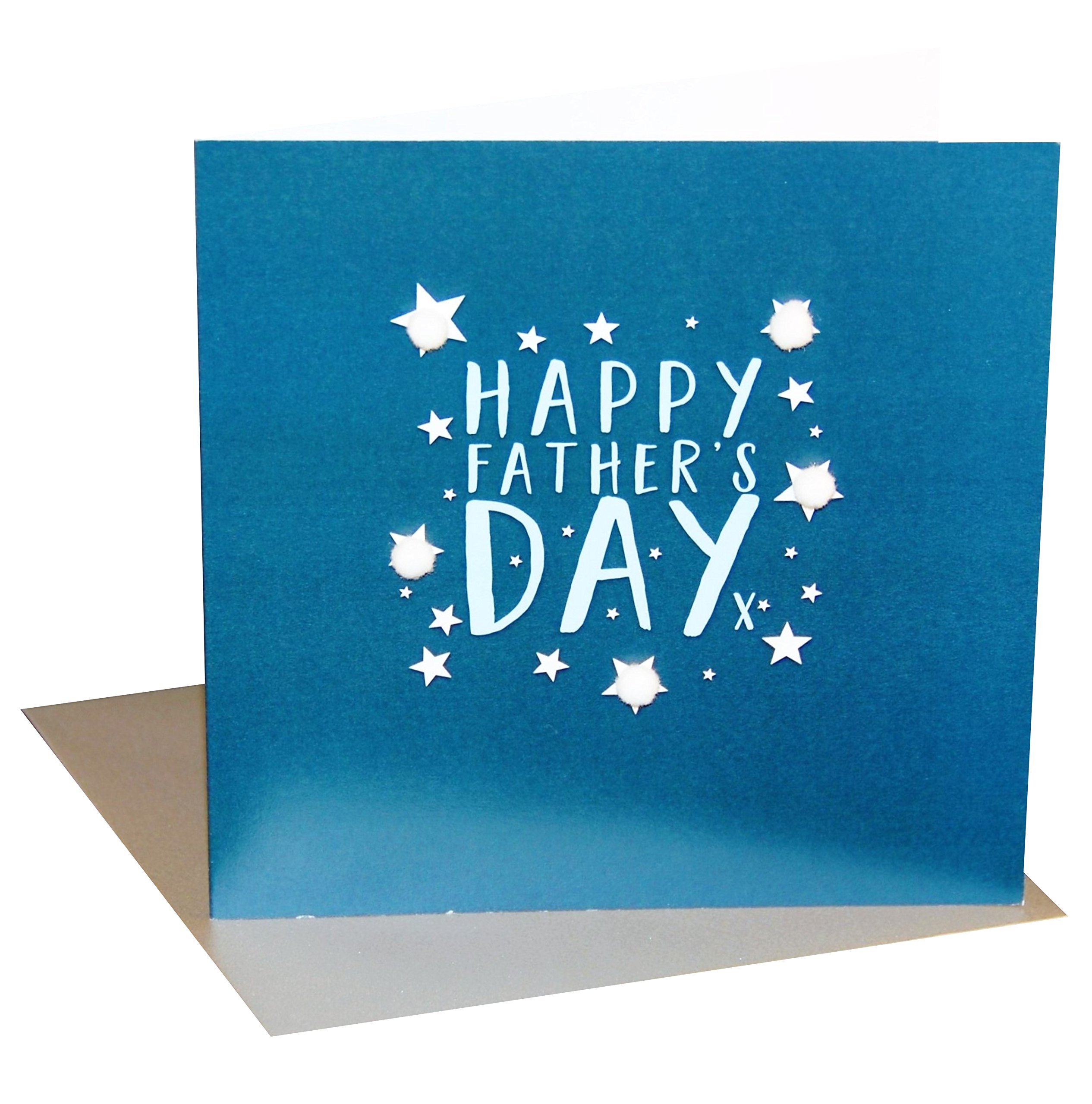 Claire Giles Greeting Cards, Happy Father's Day Card, White Stars Design Father's Day Card, Embellished with Colourful Pompoms