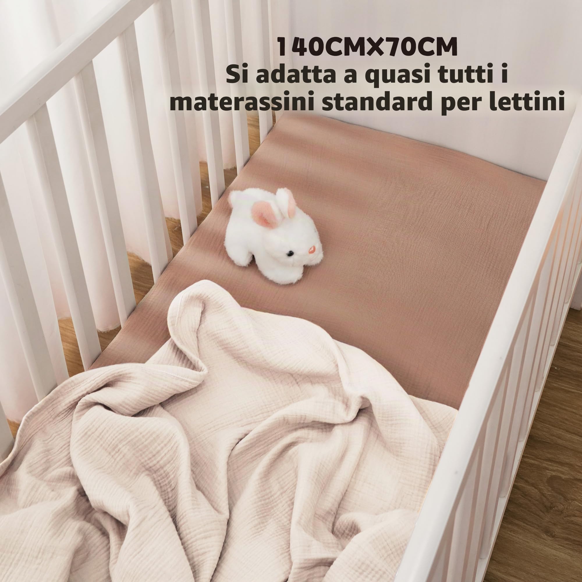 Susurration 100% Cotone Set di 2 Lenzuola Con Angoli per Cotone Bambini, Lenzuolo in Mussola di Lenzuolo per Lettino da Viaggio 60x120cm/70x140cm (Marrone)