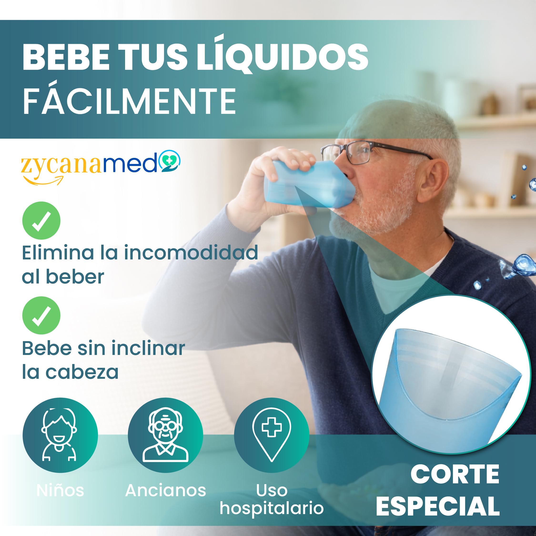 ZYCANAMED Vaso Disfagia Recortado Con Hueco Para nariz escotado Anti Atragantamiento Vaso Ortopédico Para Discapacitados - 2 Unidades (Polipropileno (PP) (Vasos) — view 2