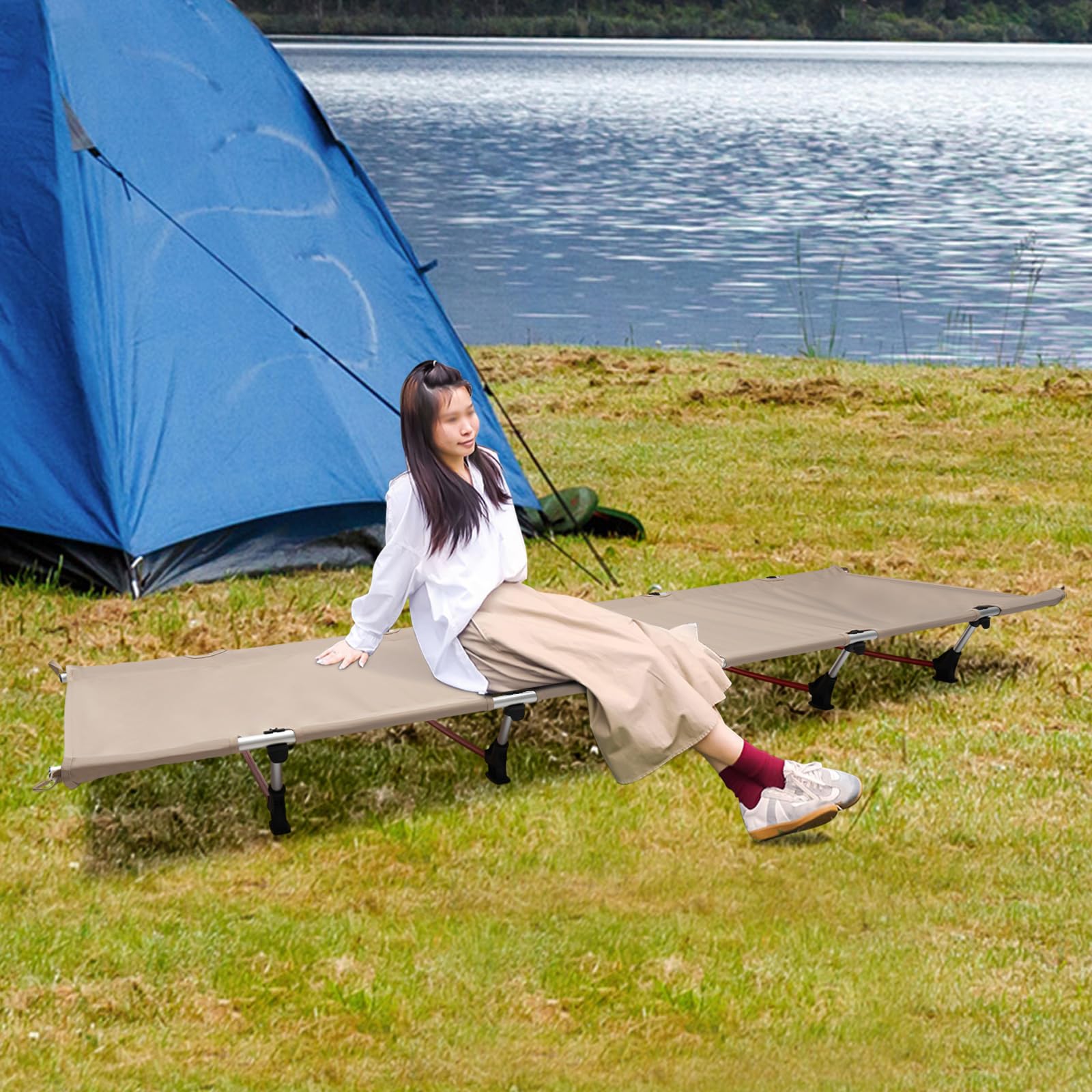 Lit de camp pliable en aluminium - Pour voyage, extérieur, camping, camping - Avec sac de transport - Pour pique-nique, camping, trekking - 190 x 65 x 15 cm