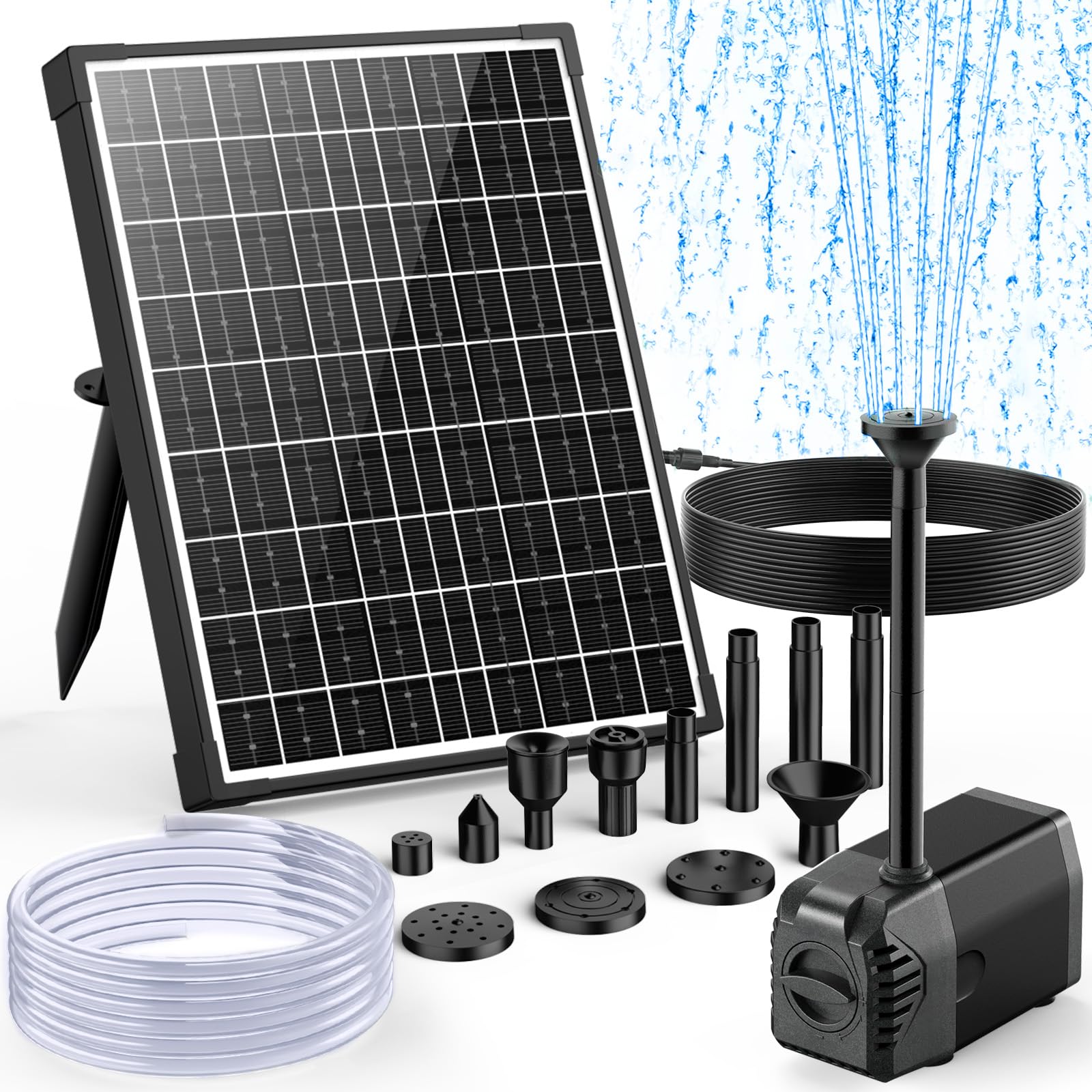 POPOSOAP Solar Fountain Pump, 20W Solar Powered Water Pump with 6.6FT Water Pipe, 320GPH Solar Pond Pump for Pond, Fish Tank, Yard and Wildlife Garden