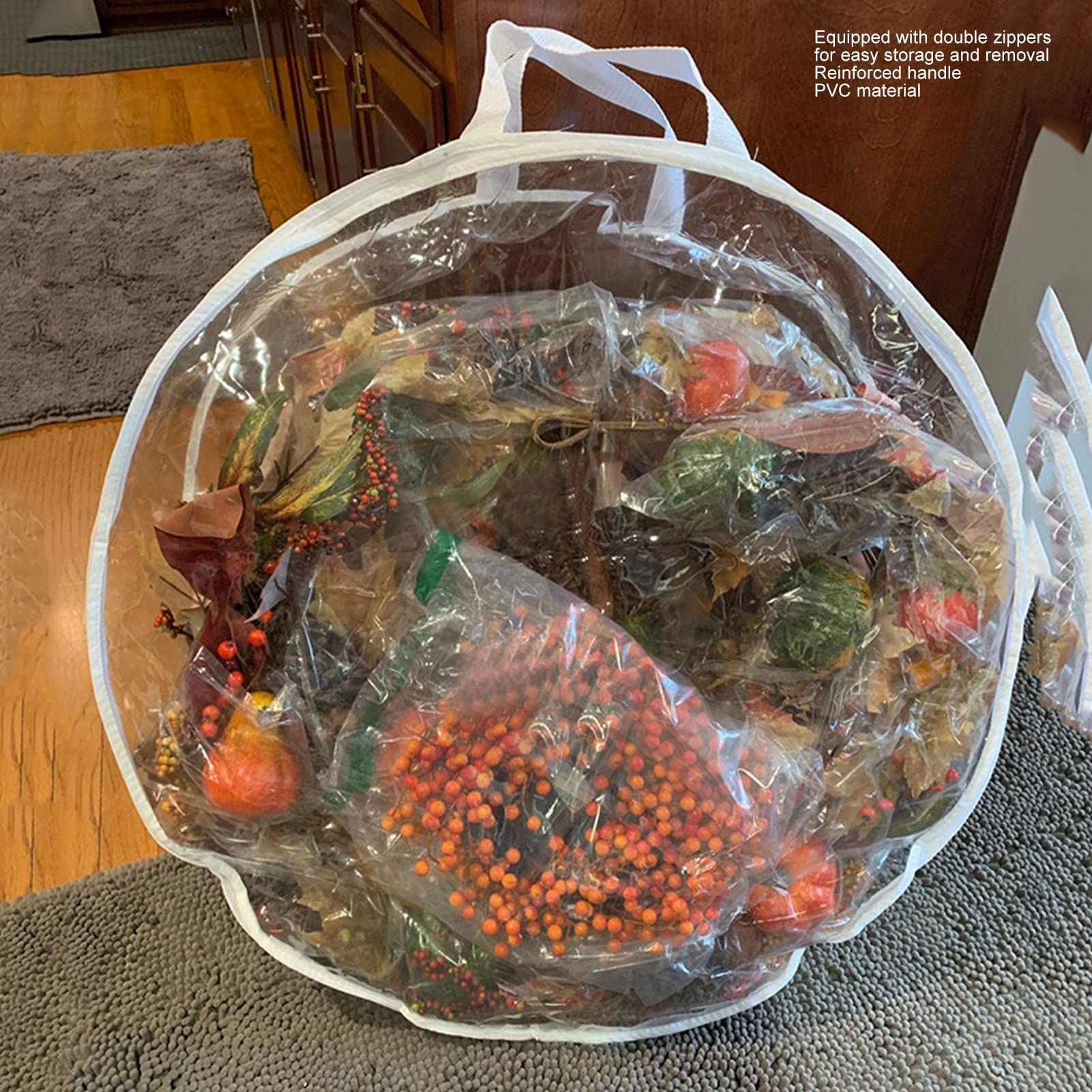 Pilipane PVC Material, Transparent Clear Wreath Storage Bag 60x20cm, Reinforced Handle, Double Zippers