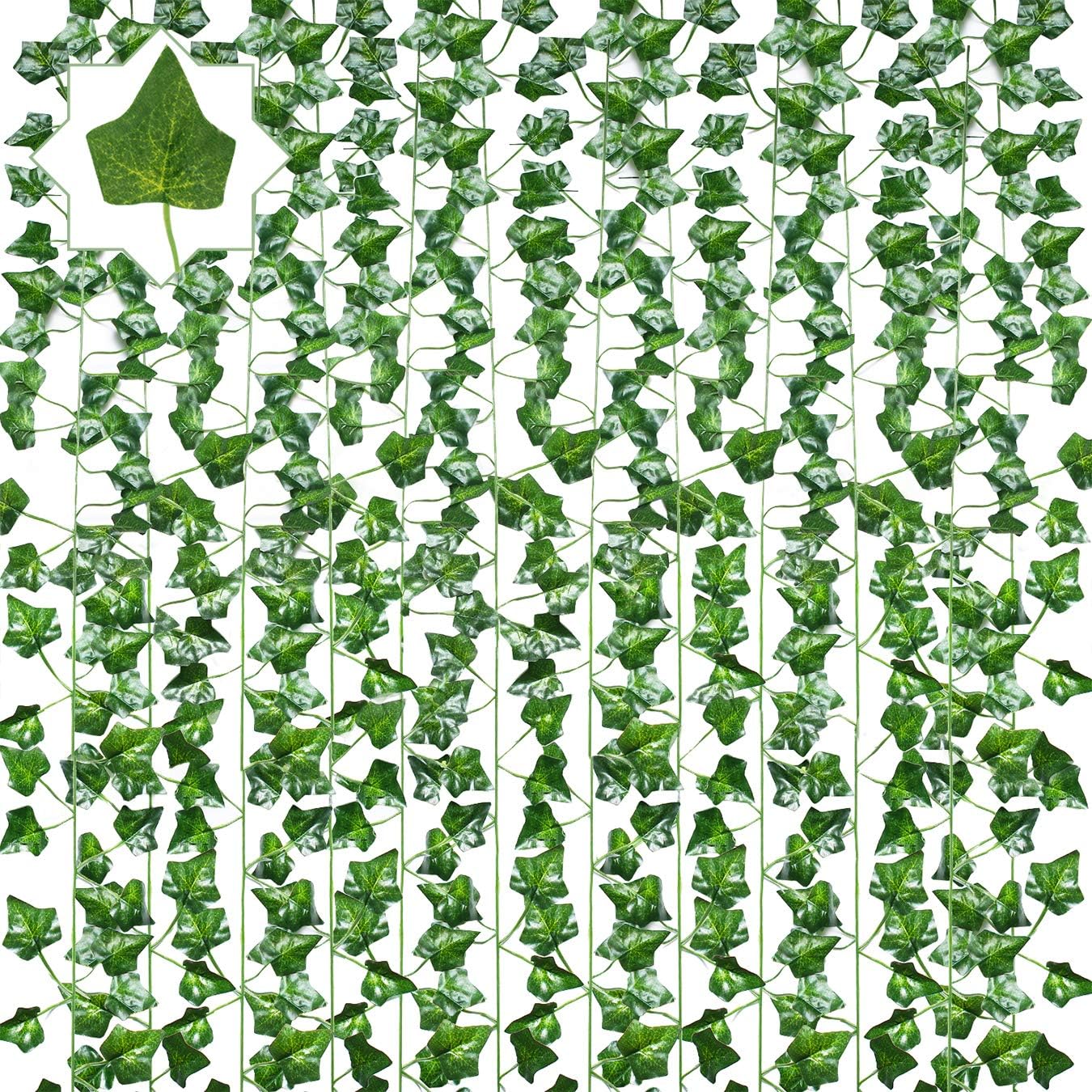84FT-12 pack Artificial Ivy Leaves Hanging Plants Faux Greenery Garland Fake Green Vines for Party Home Wedding Wall Décor Garden Office