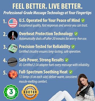 Zyllion ZMA-28RB Neck and Back Massager with Heat for Pain Relief, Black