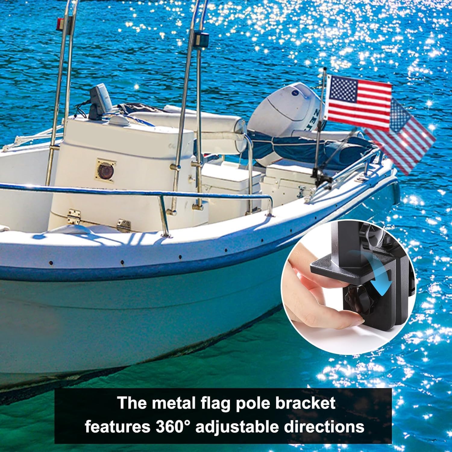 MEGREZ American Flag Pole Kit, 360° Adjustable Pontoon Boat Flag Mount, 30in US Flag Holder for Boats, Buggy, and Golf Cart - Image 6