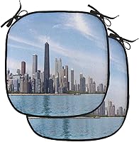 Vista 92 de Lunarable USA Chair Cushion Pad, American Cities Skylines Metropolis Architecture Sketch Style Hand Drawn Art Print, Seat Padding for Kitchen &