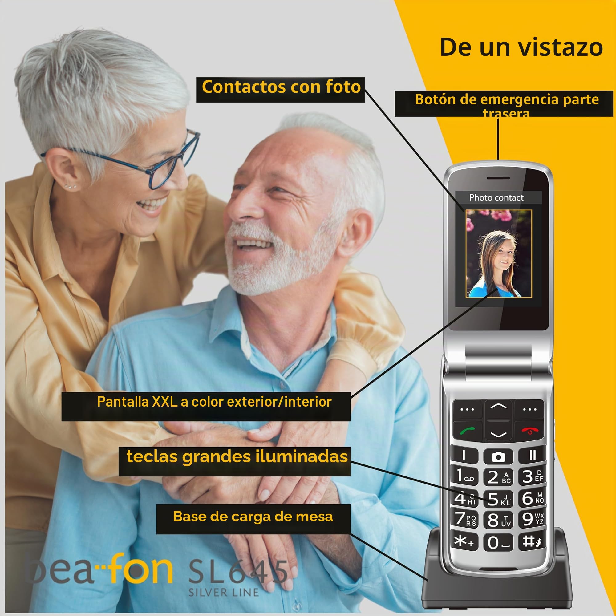 Beafon, SL645, Silverline, teléfono con Teclas Grandes, teléfono móvil para Personas Mayores con botón de Llamada de Emergencia, teléfono móvil, Pantalla Interior XXL de 2,8 Pulgadas (7,11 cm),