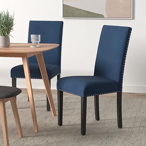 Miniatura 2 de New Classic Furniture Celeste - Juego de 2 sillas de comedor tapizadas en terciopelo azul, color azul