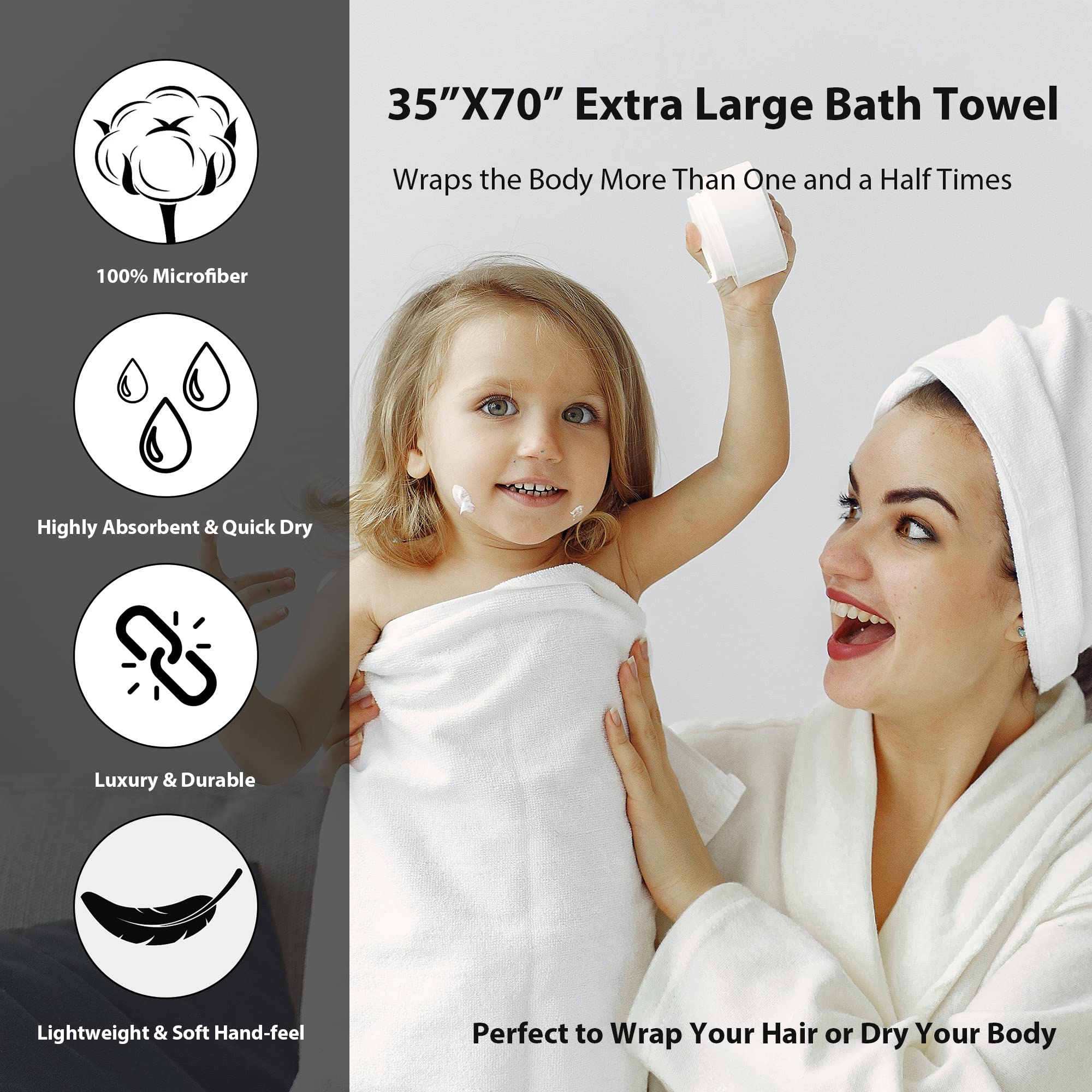 Extra Large Bath Towel Sets of 8, 2 Large Bath Towels Oversized, 2 Hand Towels, 4 Washcloths, Soft Microfiber & Quick Dry & Highly Absorbent Bath Towels for Bathroom Kitchen Spa Hotel Gym Pet(Navy)
