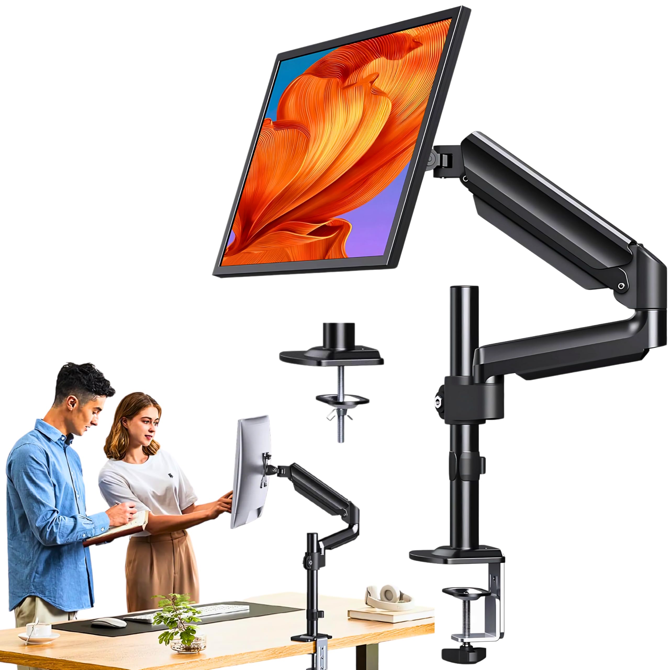 Extended Stand for Desk, Gas Spring Monitor Arm with Extended Rod Desk Mount Stand, Holds Upto 32 Inch Monitor with 10 Kg Weight Capacity (Single Extended Monitor ARM)-image-2