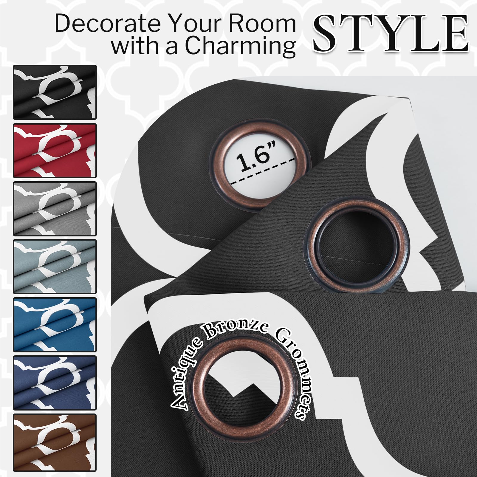 Melodieux Moroccan Fashion Thermal Insulated Room Darkening Blackout Grommet Curtains for Living Room 42 by 63 Inch, Black (2 Panels) - Image 4