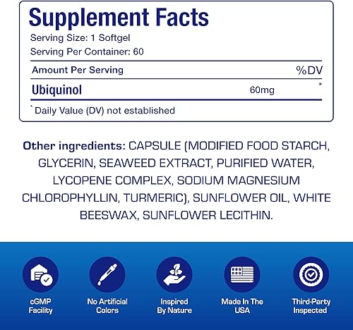 Miniatura 4 de Suplemento de ubiquinol CoQ10 de ultra absorción, suplemento de coenzima Q10 para energía inmunológica cardíaca, apoyo celular y cerebral,