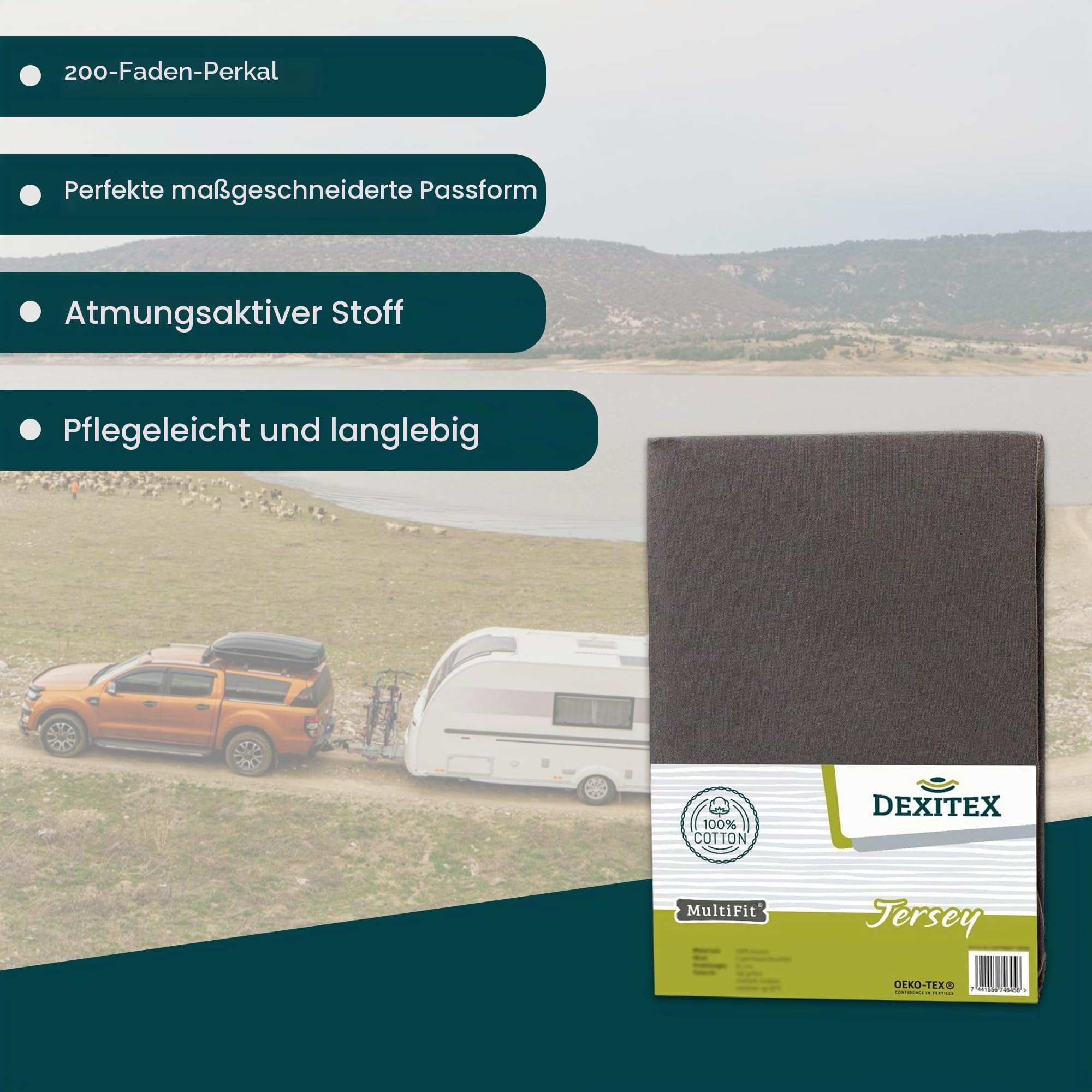 Spannbettlaken Wohnmobil- Queensbett - Antrazith- Bettlaken aus hochwertiger 100% Baumwolle -Oeko-TEX - Multi-Stretch - Spannbettlaken für Matratze Wohnmobile & Wohnwagen