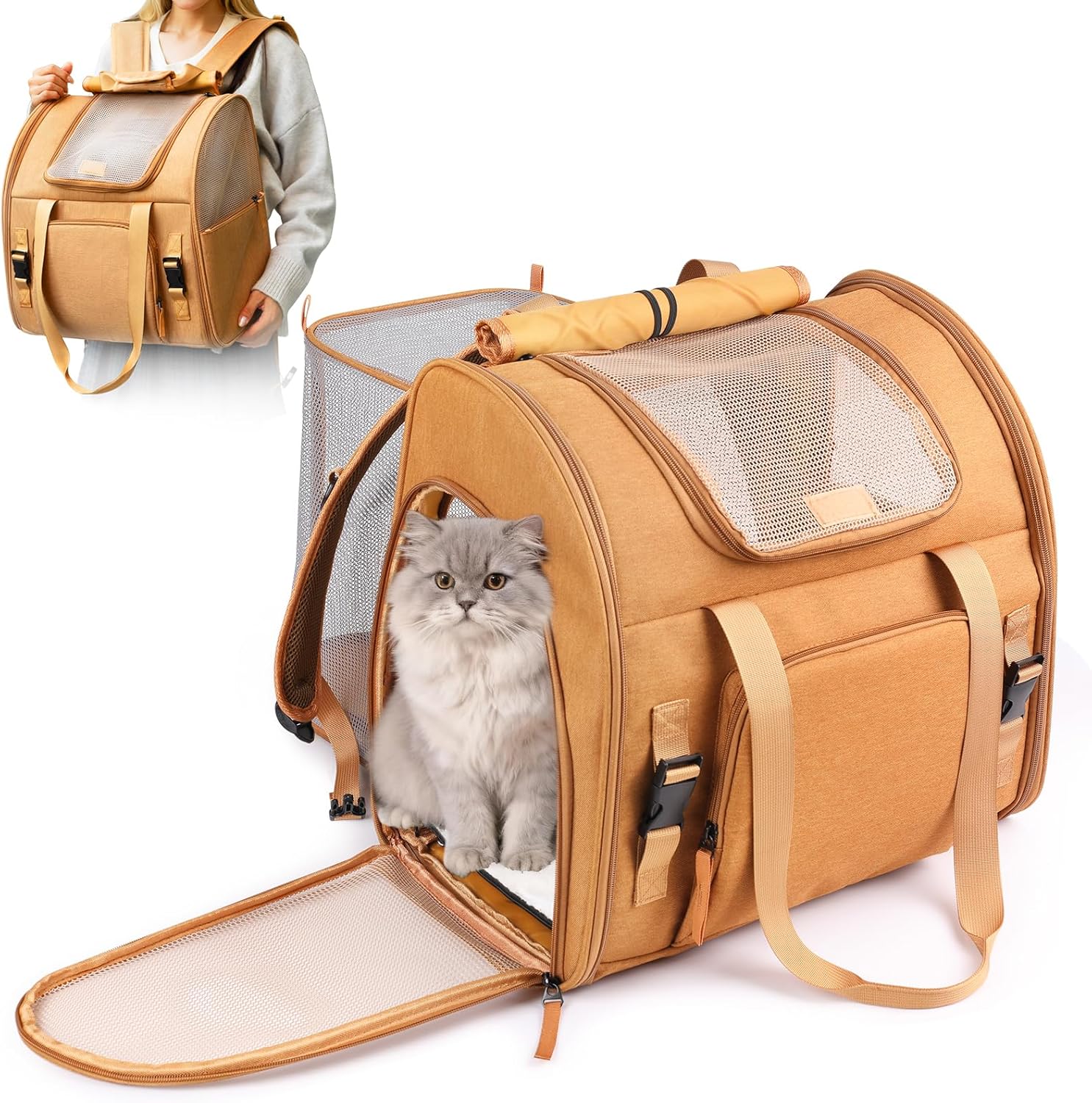 Expandable Cat Carrier Backpack with Mesh – Ideal for Travel & Adventure
