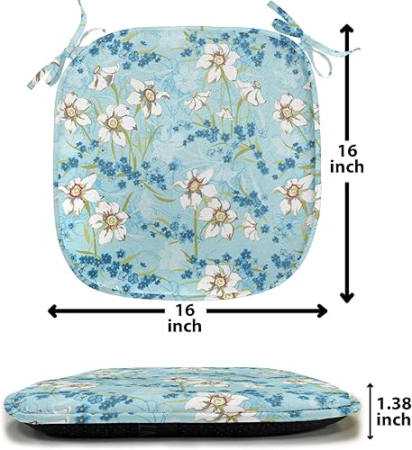 Vista 129 de Lunarable Orient - Cojín de asiento para silla, curlicues florales orientales con elementos artísticos venecianos, hojas de follaje, damasco a